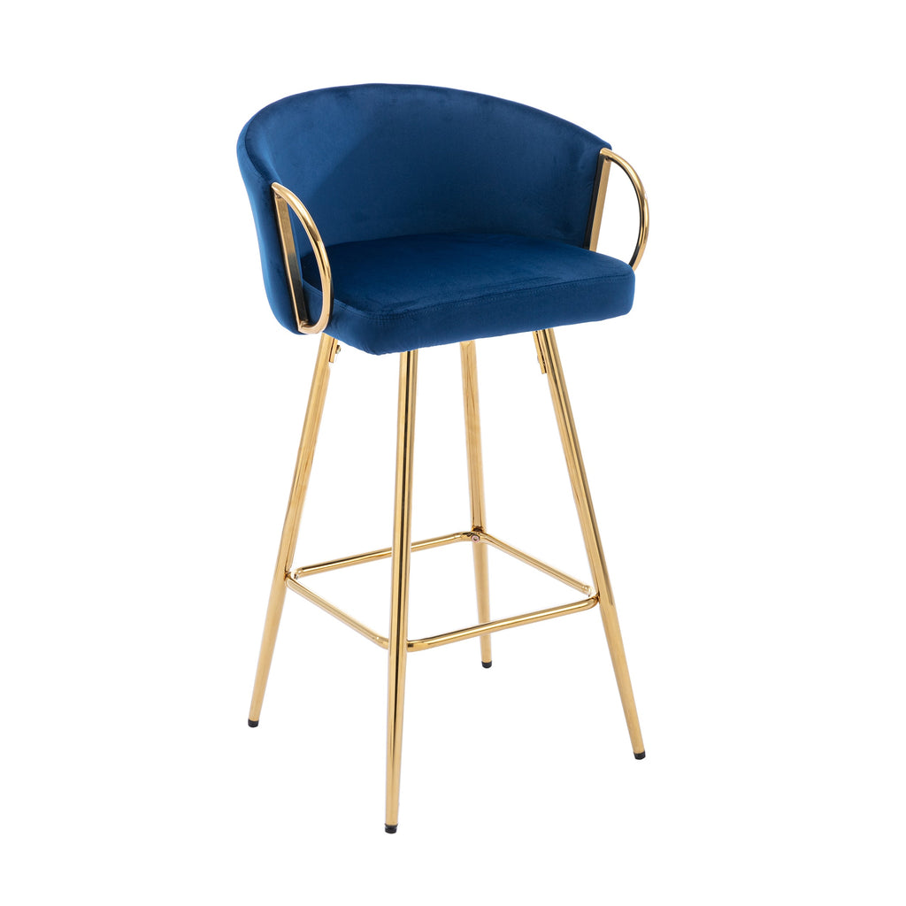 Velvet Bar Stools with Chrome Footrest and Base（Set of 2)
