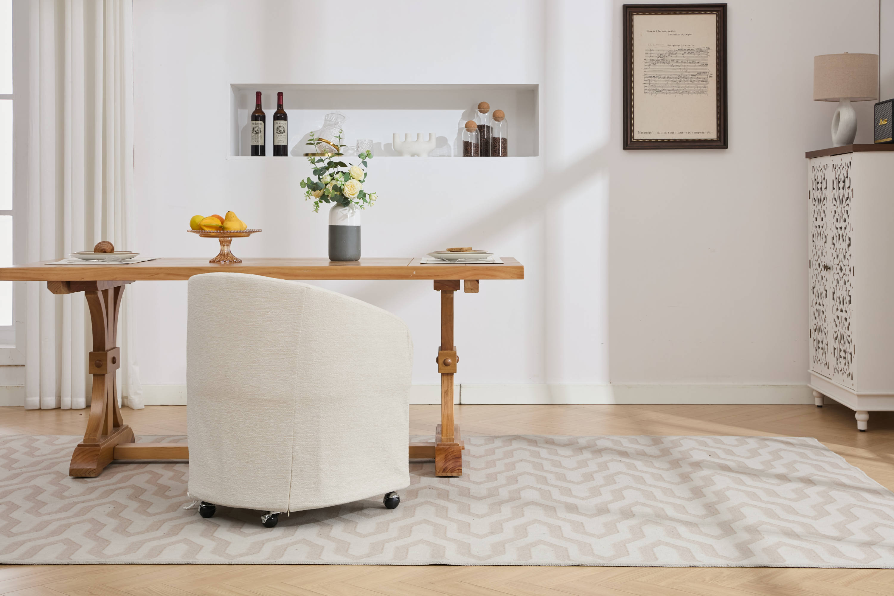 Modern Chenille Fabric Dining Armchair with Back Cushion