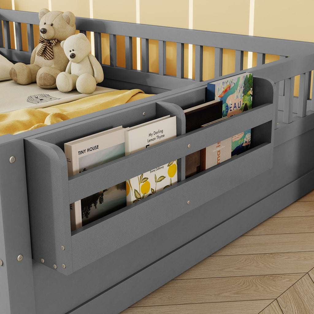 Twin/Full Montessori Floor Kids Bed Frame with High Rails