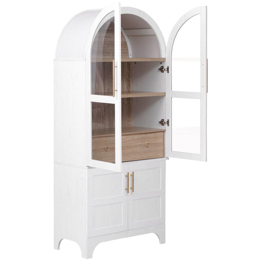 71" Tall Arched Farmhouse Kitchen Pantry Cabinet with Door Shelves