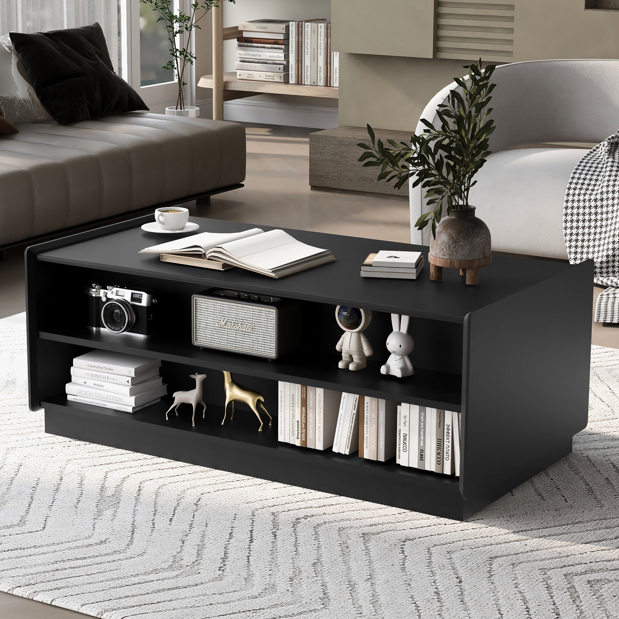 Modern 47.2' Wood Coffee Table with Fluted Style