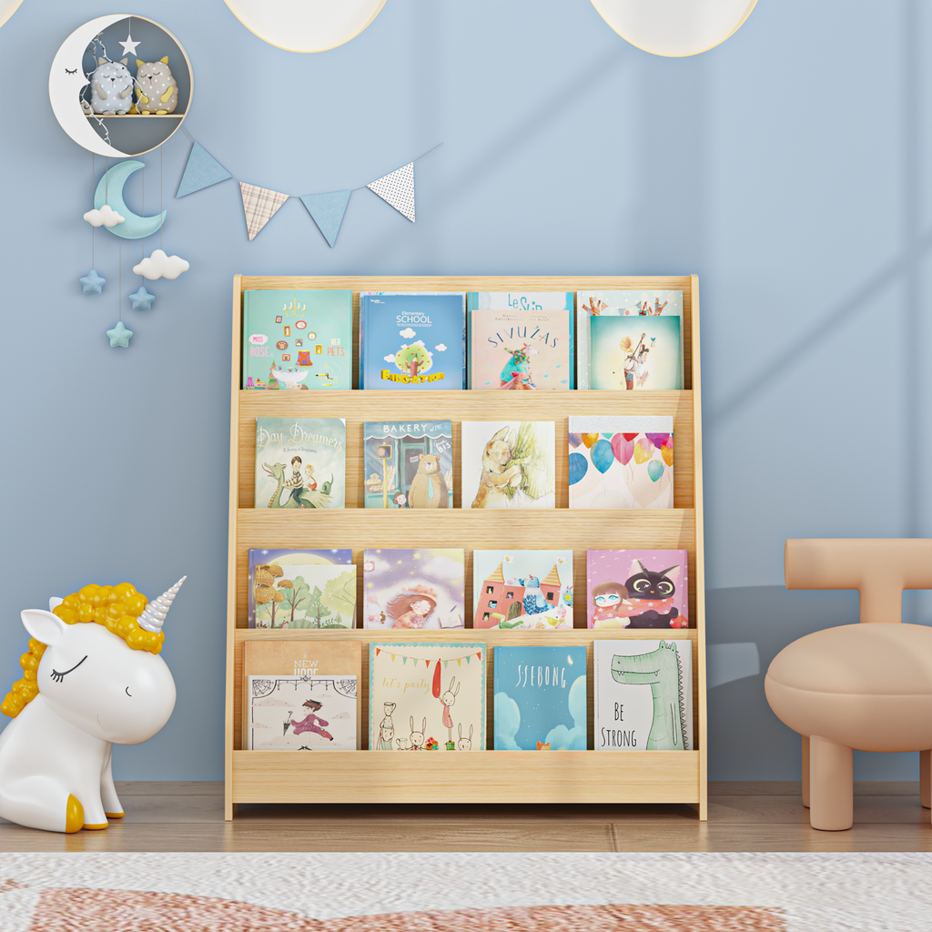 4-Tier MDF Toddler Book Display Shelves Kids Bookshelf