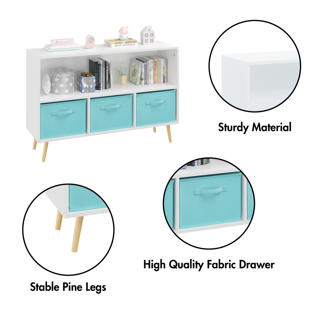 Children's Book Display Kids Bookcase with 3 Fabric Bins