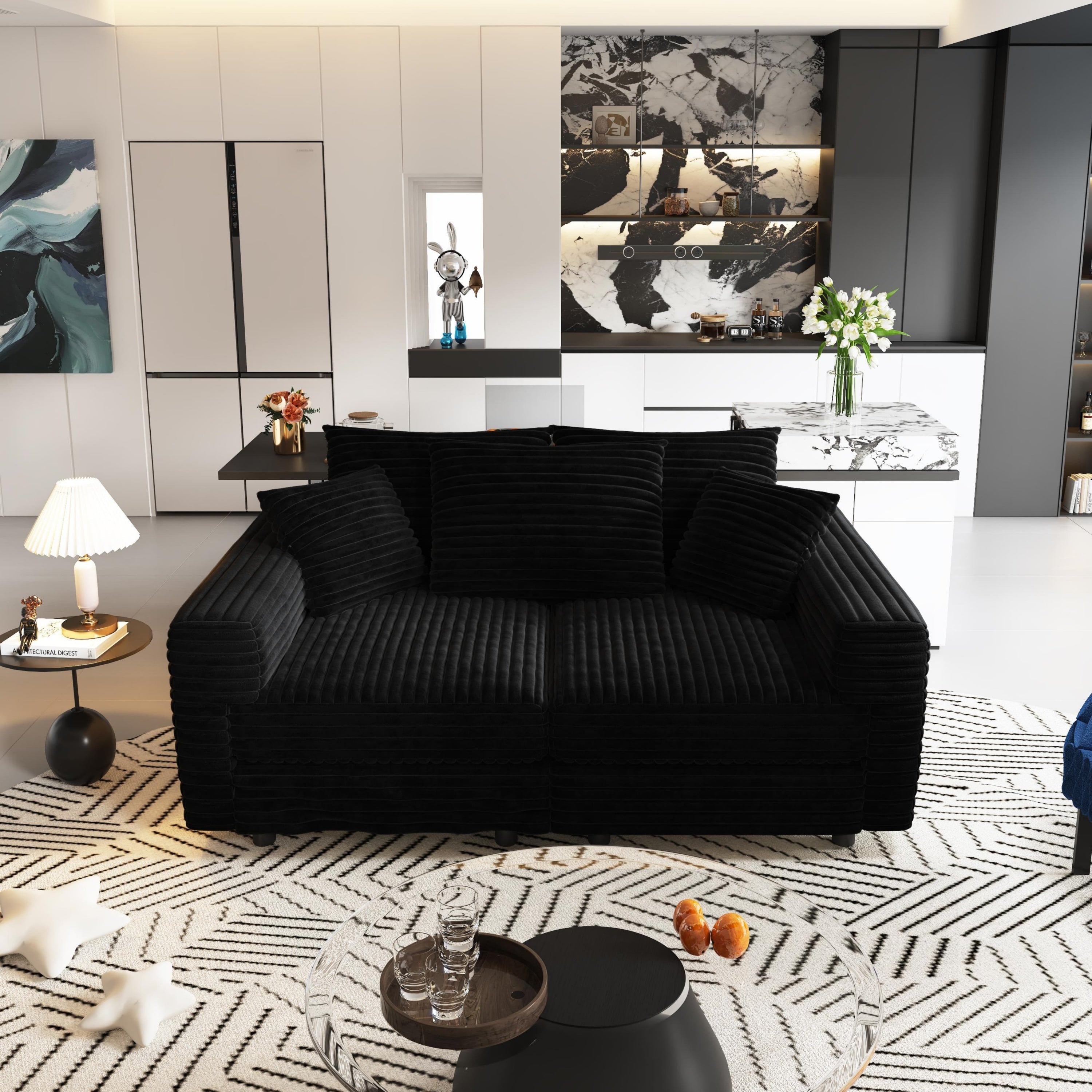 82.7' Modern Comfy Cloud Couch Sofa with Soft Pillows + Ottomans Option