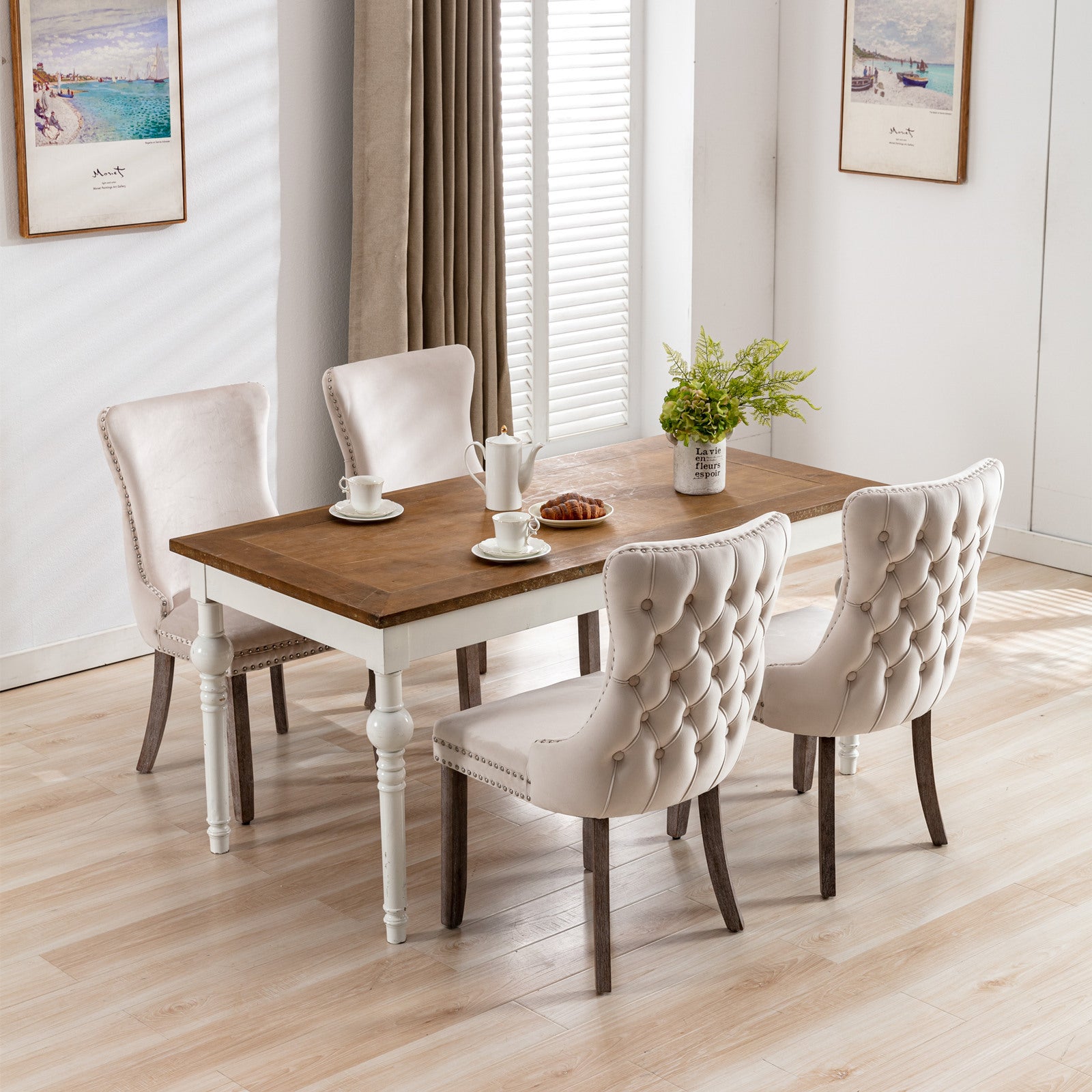 Modern Velvet Upholstered Wing-Back Dining Chairs (Set of 2)