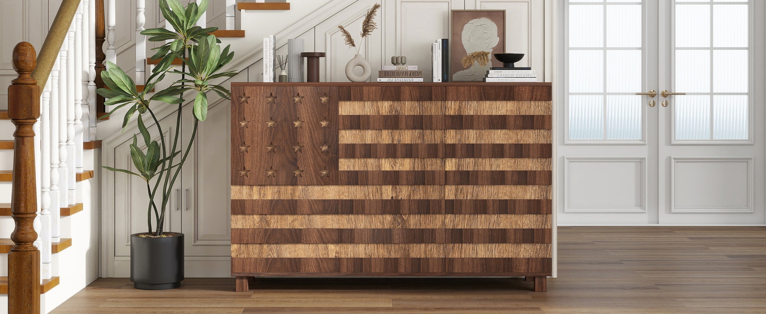 55' Buffet Sideboard Cabinet with Hand Carved Craftsmanship