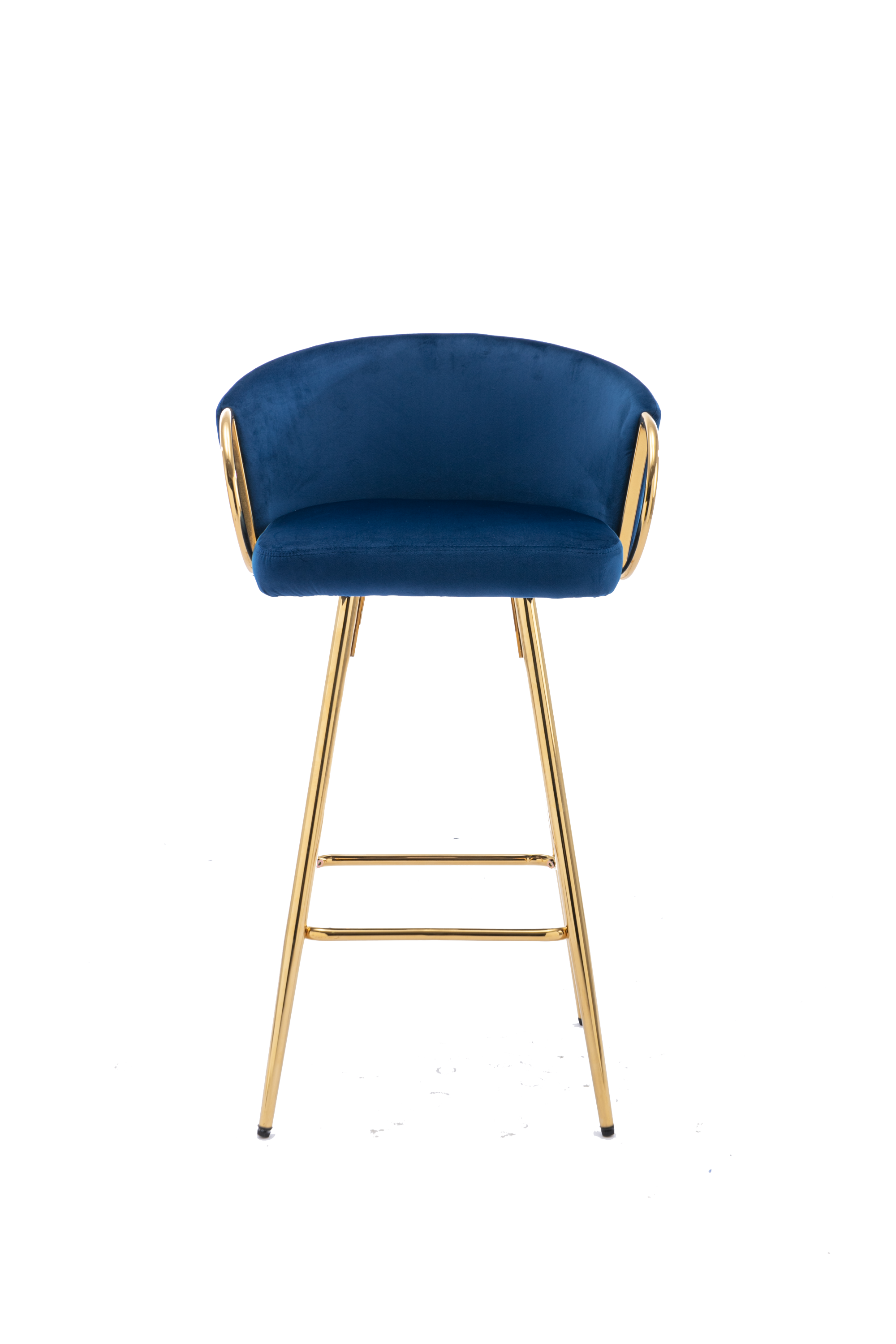 Velvet Bar Stools with Chrome Footrest and Base（Set of 2)