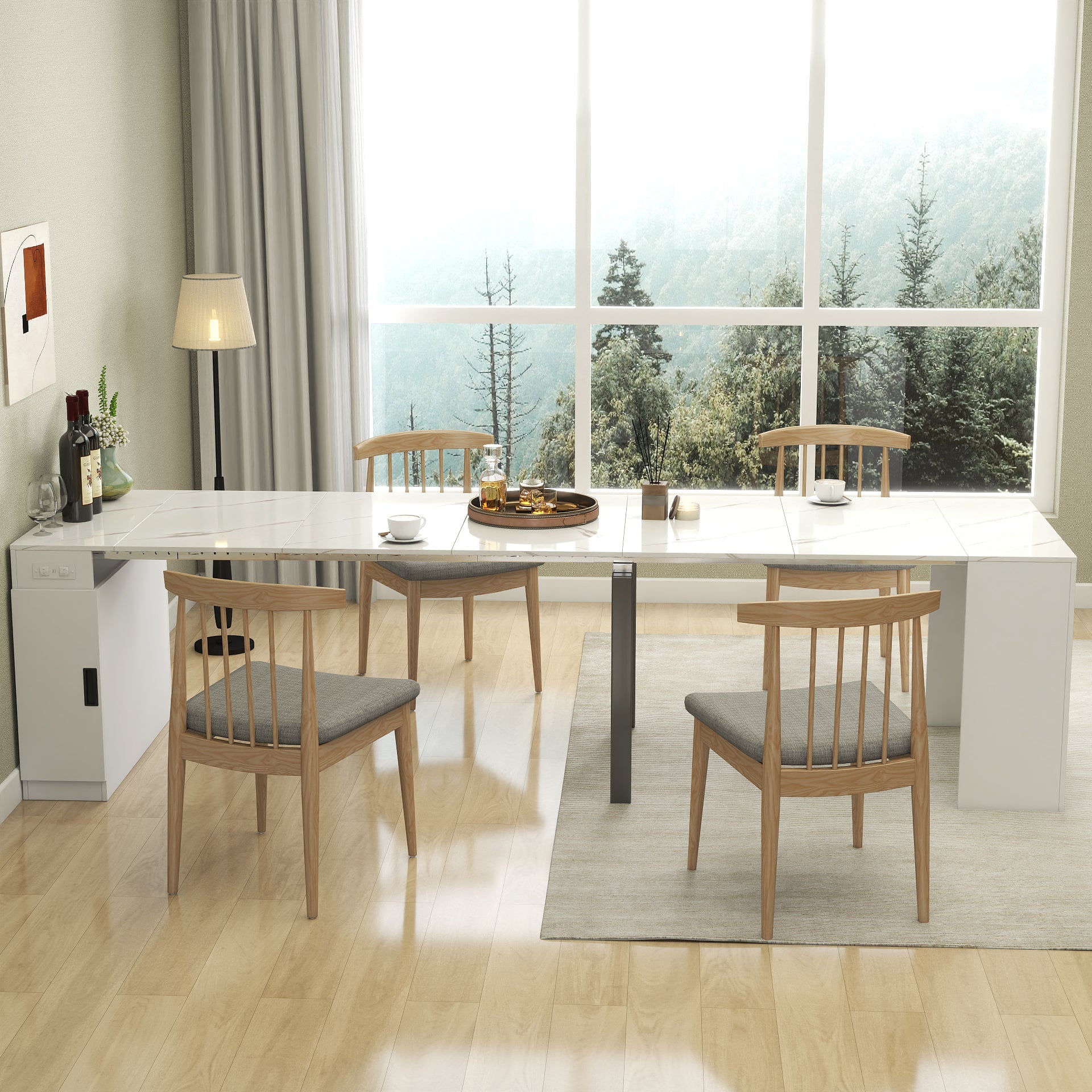 Modern Multifunctional Extendable Dining Table with Outlet