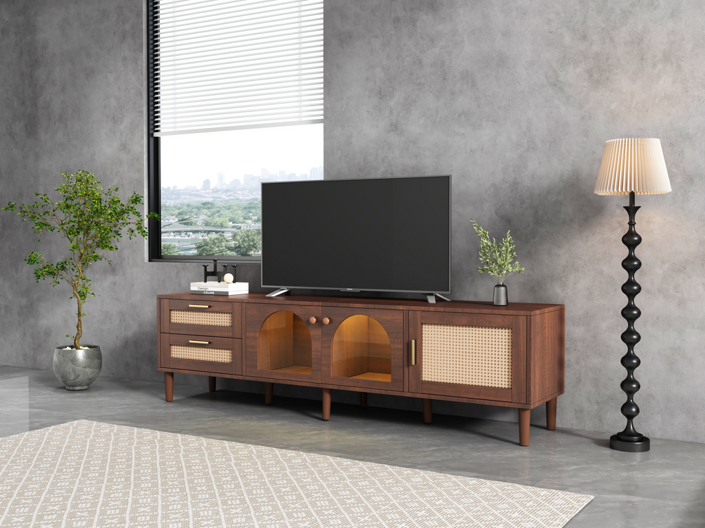 70" Rattan LED Light Entertainment TV Stand