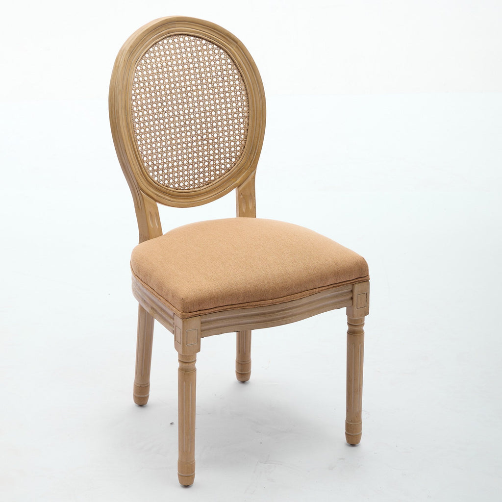 French Style Linen Fabric Rattan Back Dining Chairs (Set of 2)