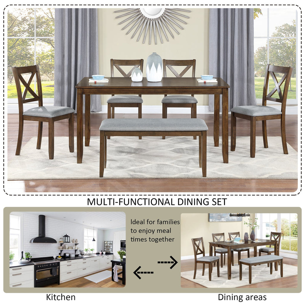 Rectangular Wooden Dining Table (Set for 6)