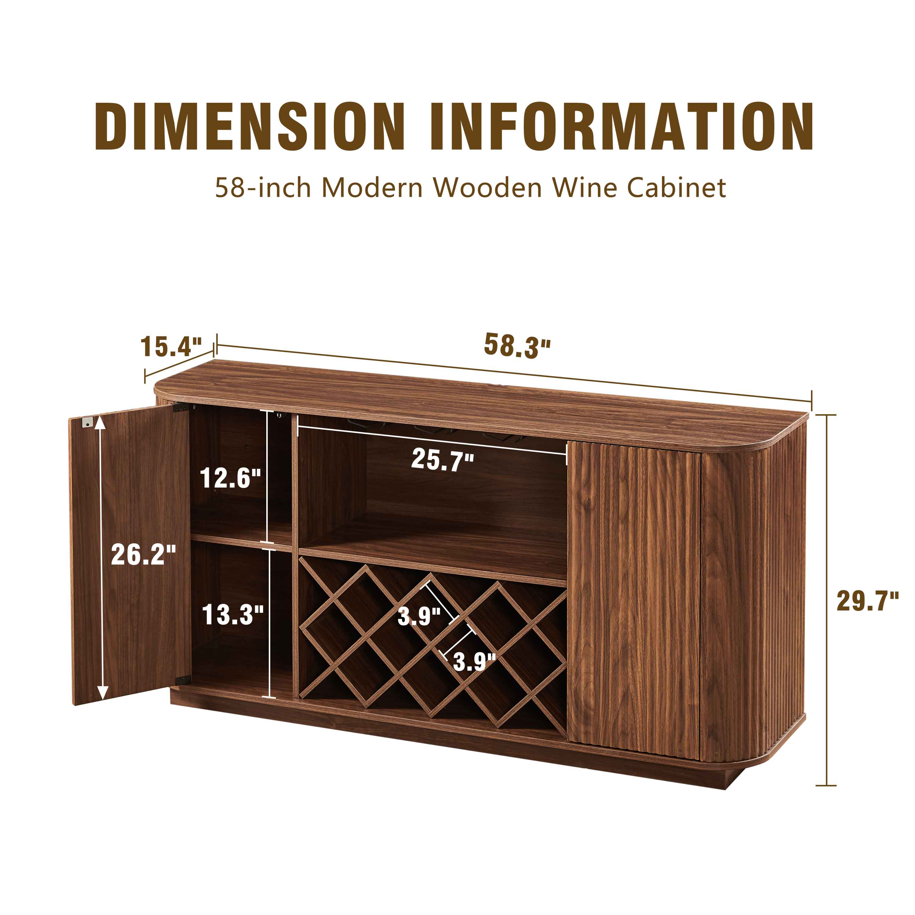 58' Wavy Curve Sideboard-Multifunctional Cabinet with Wine Storage