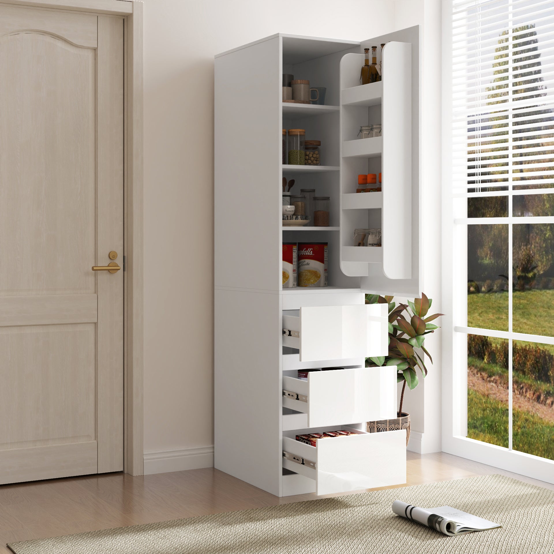 White Kitchen Pantry Storage Cabinet
