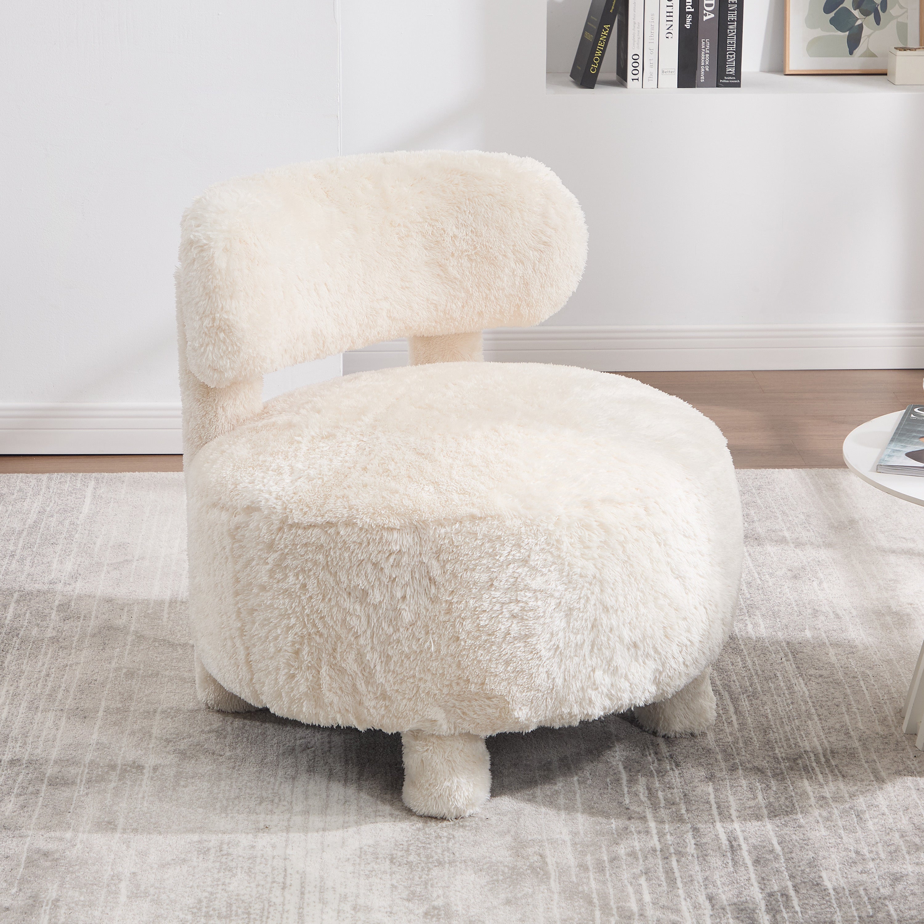 Fur/Teddy Fabric Armless Accent Chair with Curved Backrest