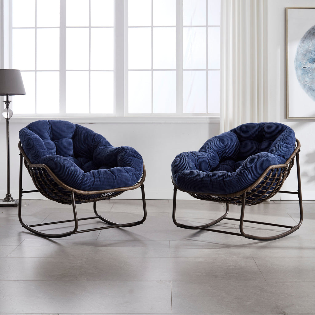Outdoor Rattan Rocking Recliner Chair with Padded Cushion