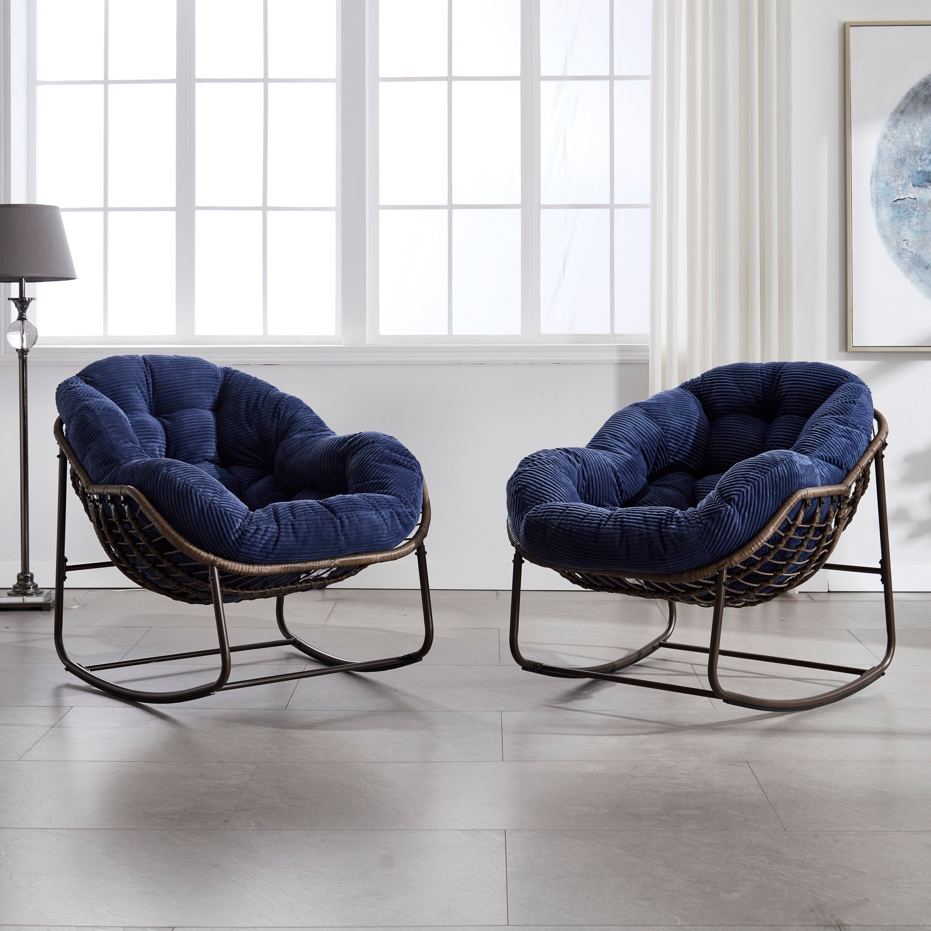 Outdoor Rattan Rocking Recliner Chair with Padded Cushion