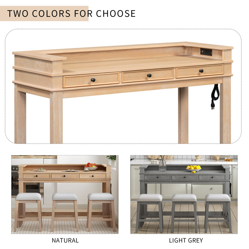 Retro Kitchen Table and Chairs Set with 3 Storage Drawers