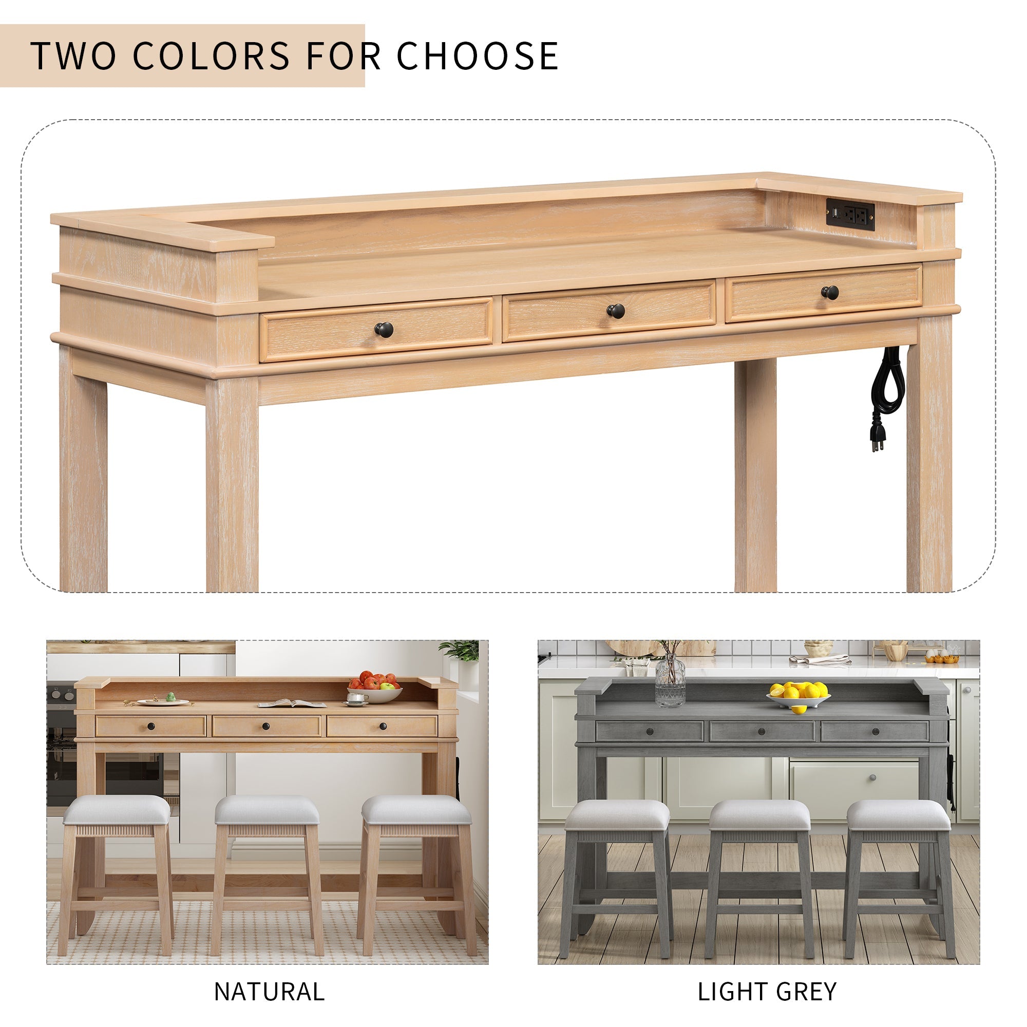 Retro Kitchen Table and Chairs Set with 3 Storage Drawers