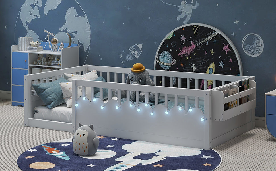 Twin/Full Montessori Floor Kids Bed Frame with High Rails