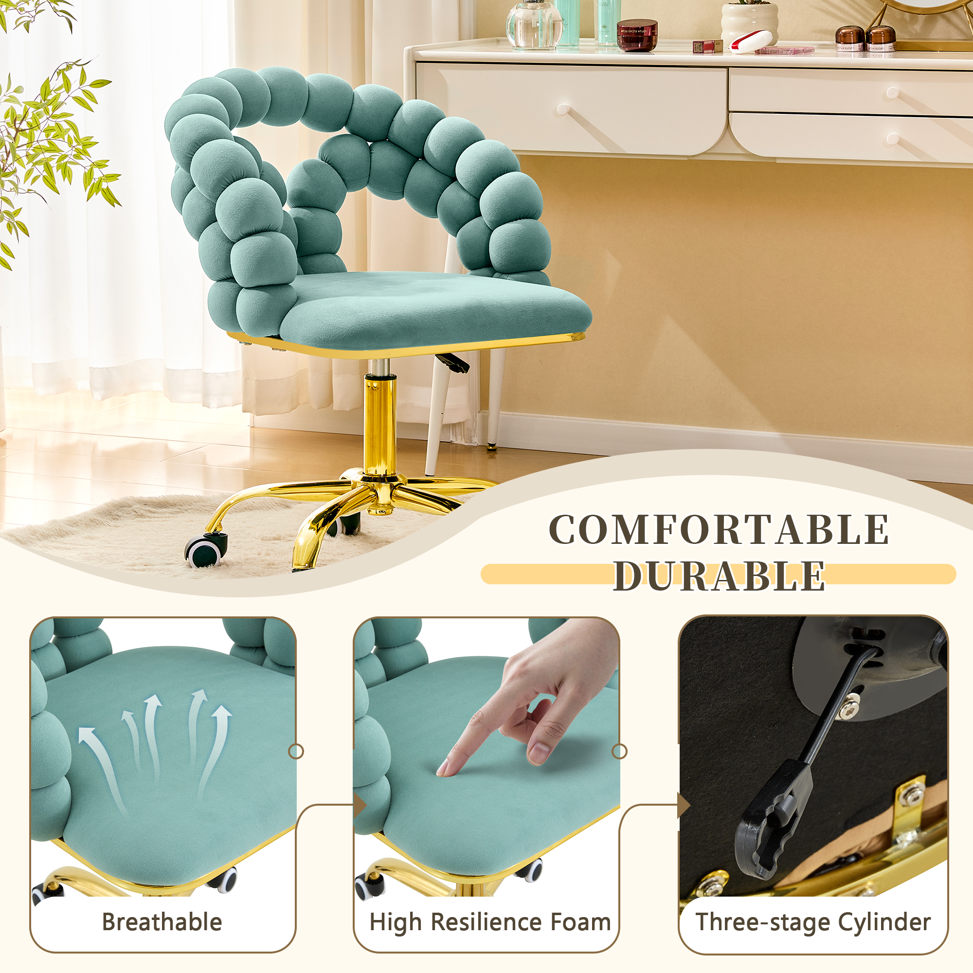 Coloful Modern Velvet Adjustable Swivel Desk Chair with Bubble Back