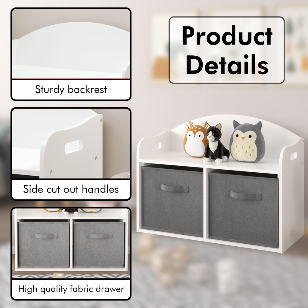 Kids Wooden Toy Box with Collapsible Fabric Drawers