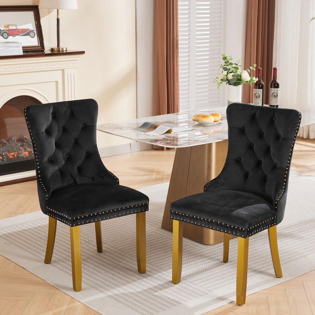Mid-Century Velvet Dining Chairs with Lion Head Pull Ring (Set of 2)