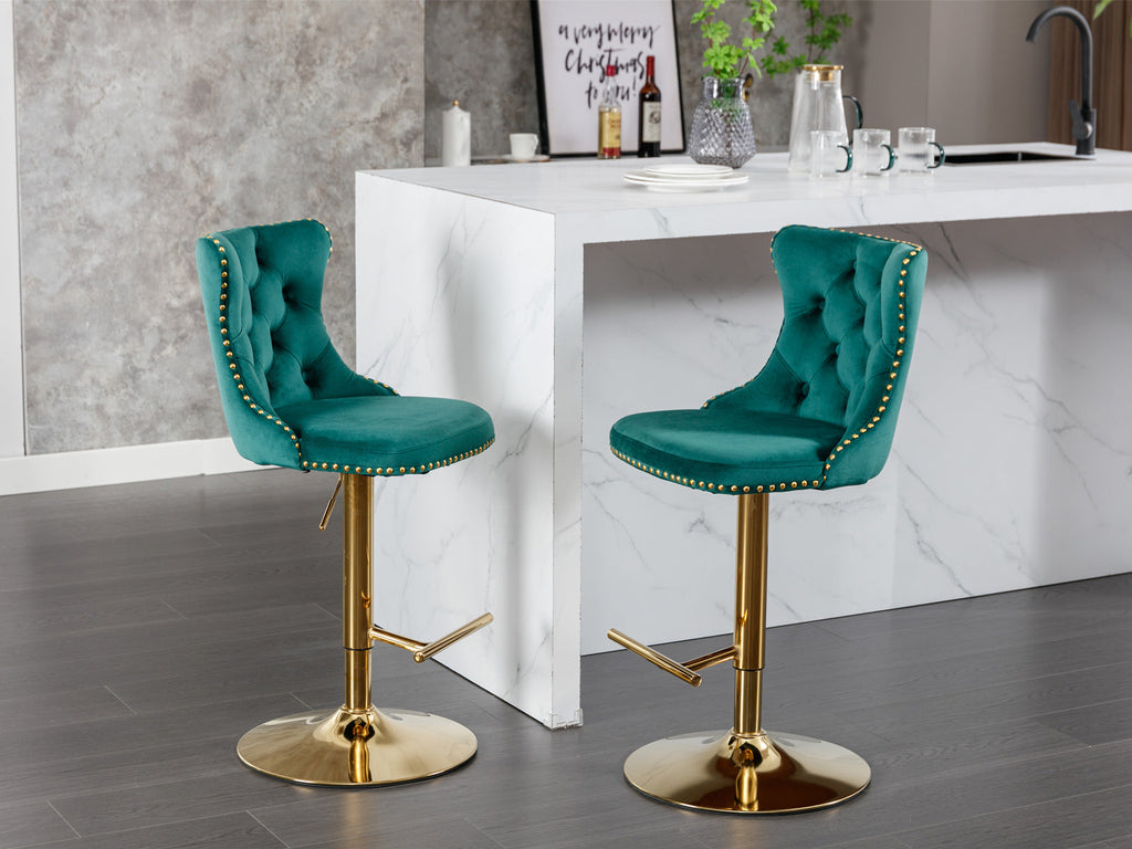 25-33 Inch Modern Velvet Swivel Barstools (Set of 2)