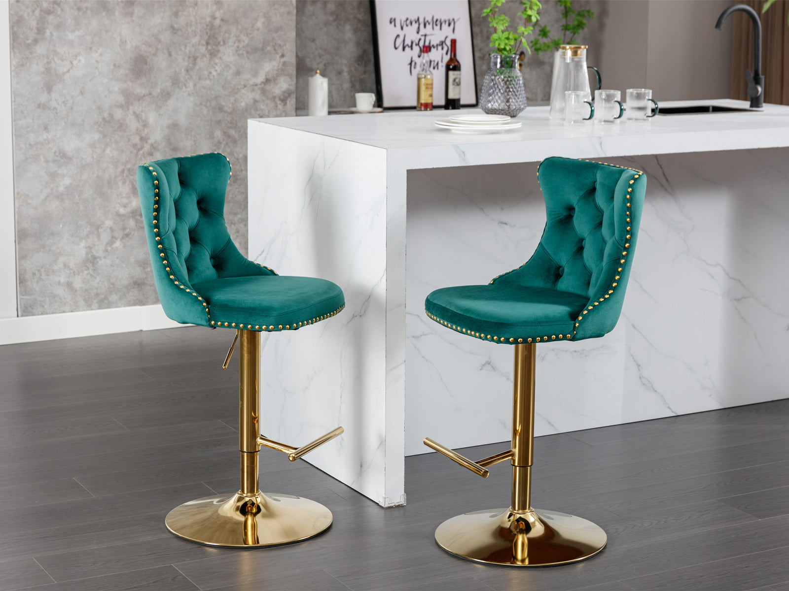 25-33 Inch Modern Velvet Swivel Barstools (Set of 2)