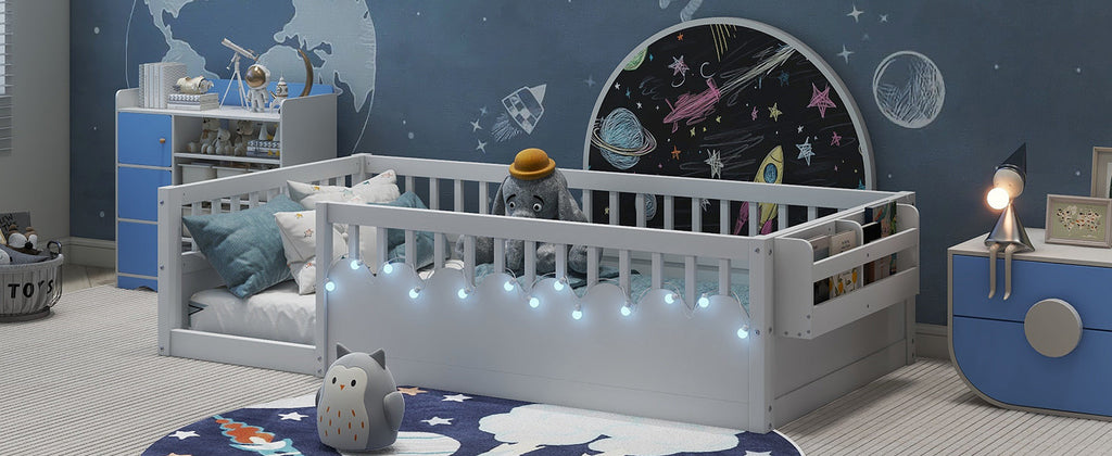 Twin/Full Montessori Floor Kids Bed Frame with High Rails