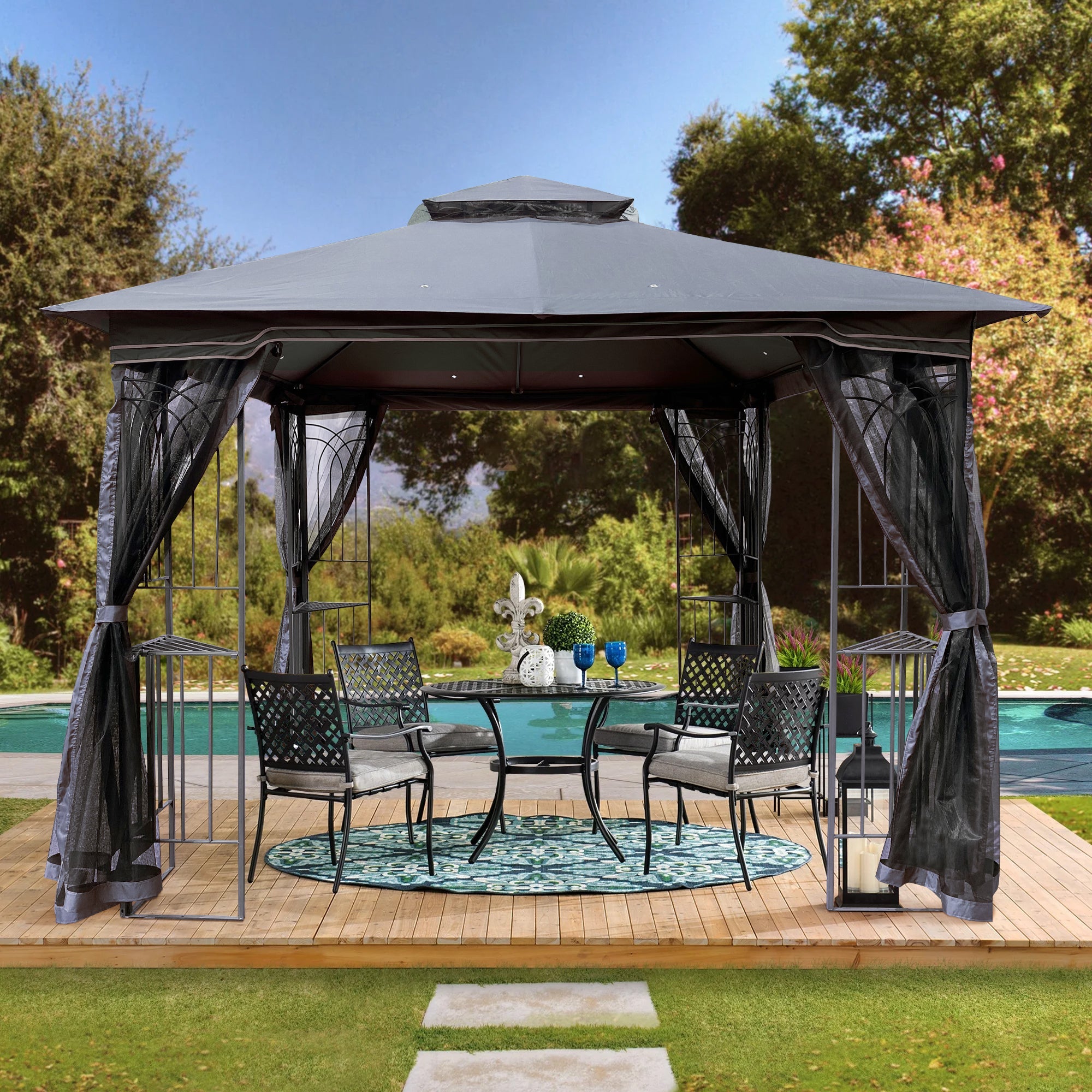 Patio Gazebo Tent with Ventilated Double Roof and Mosquito Net for Backyard or Garden