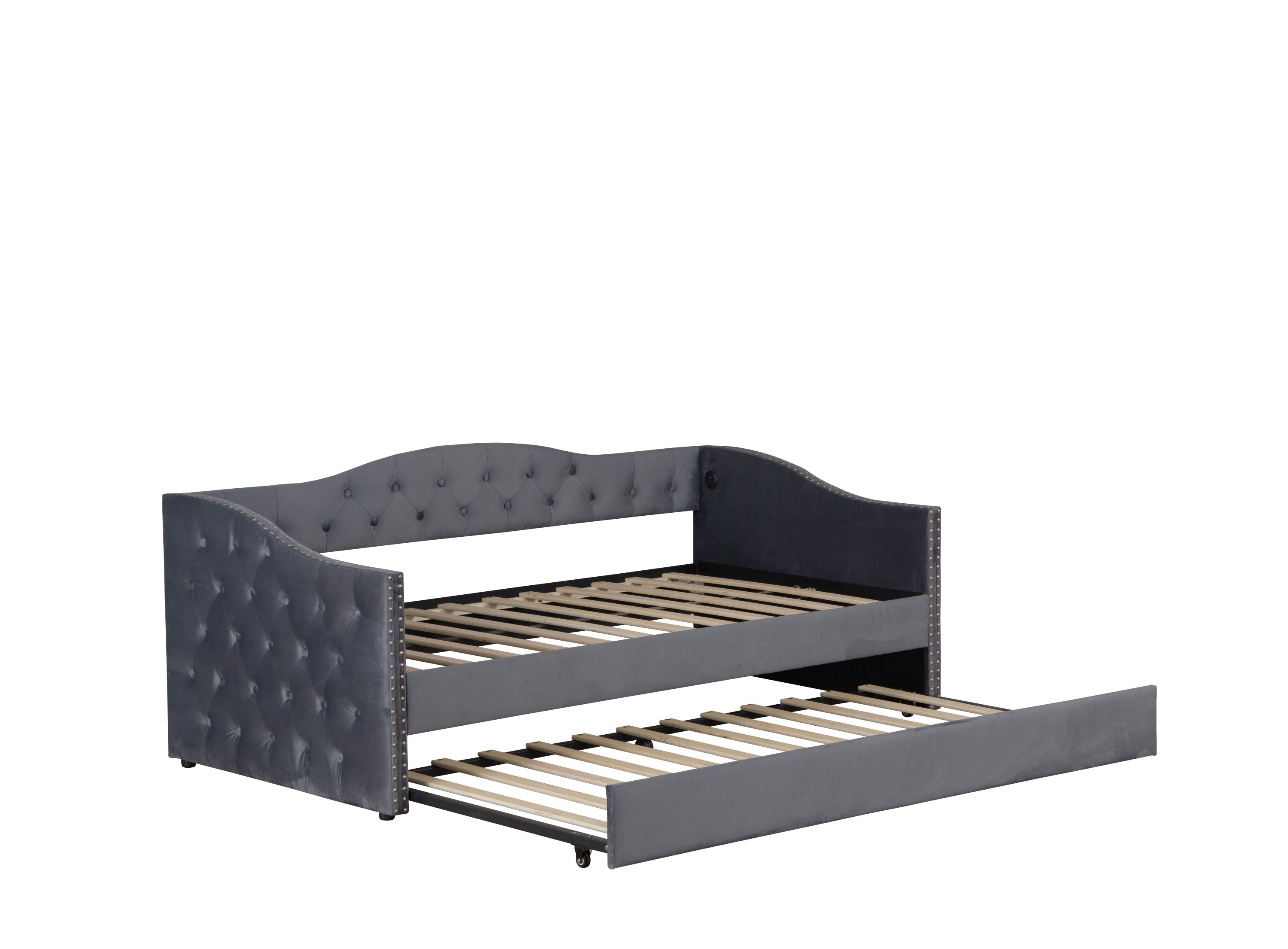 Twin Size Upholstered Daybed with Trundle and USB Charging Design