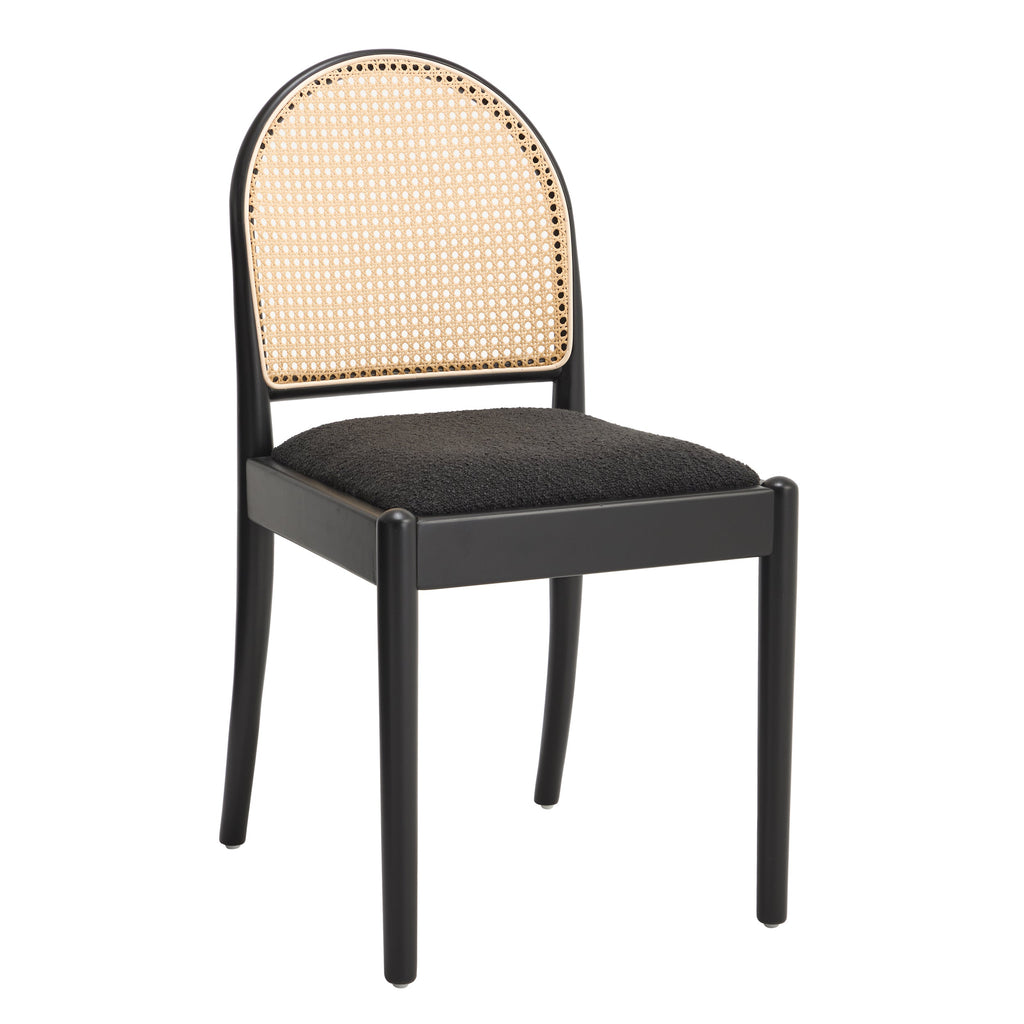 Set of 2 Rattan Dining Chairs Upholstered Linen Modern Wood-Leg Kitchen Chairs
