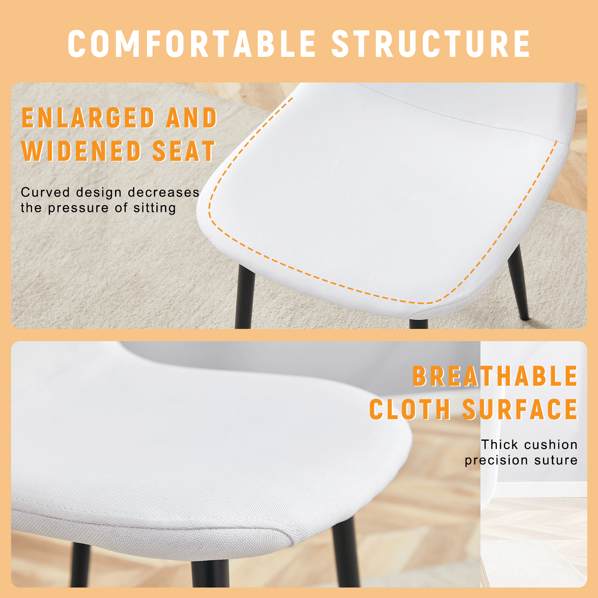 Luxury Simple Chair Black Linen Dining Chair  (Set of 4)