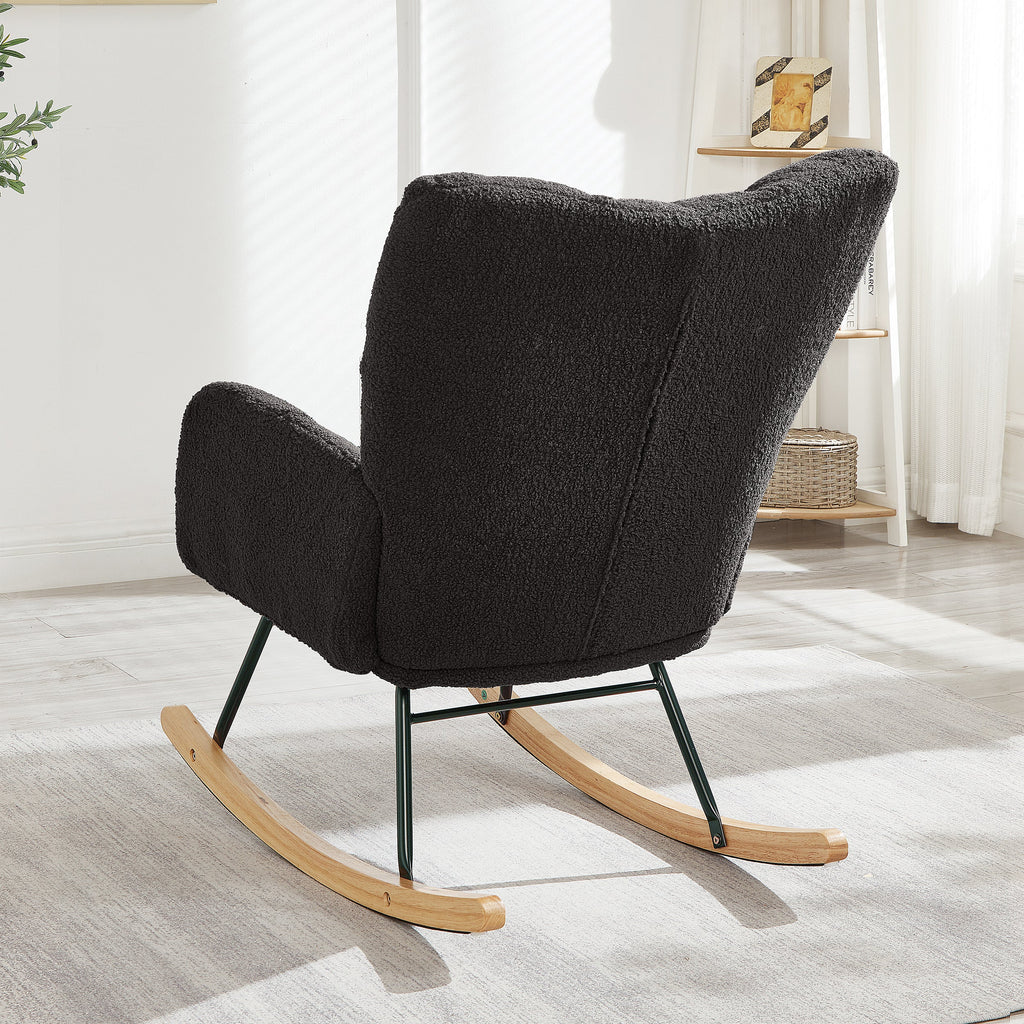 Tufted Upholstered Teddy Fabric Glider Rocking Chair