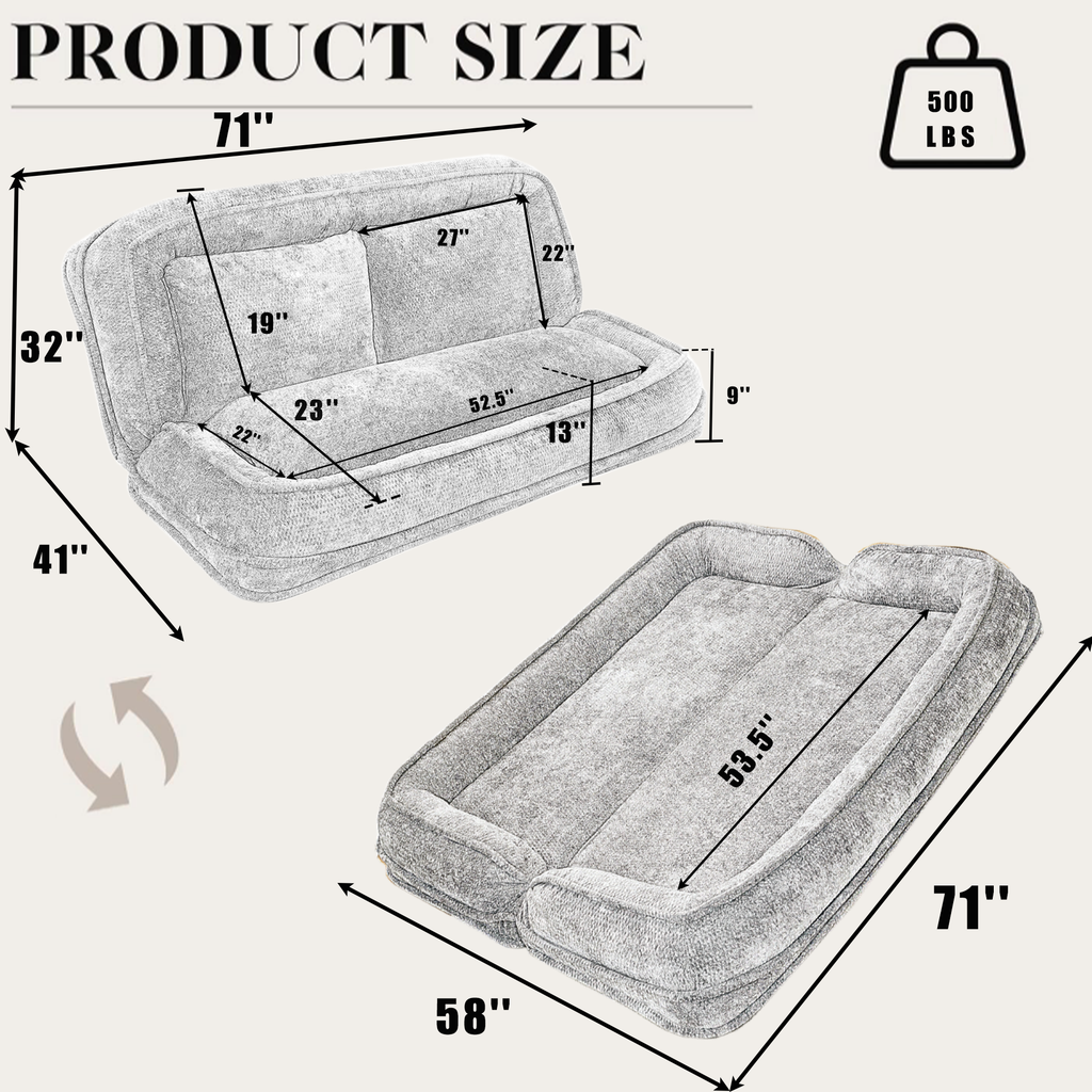 2-in-1 Extra Large Chenille Floor Couch Loveseat for Humans & Dogs