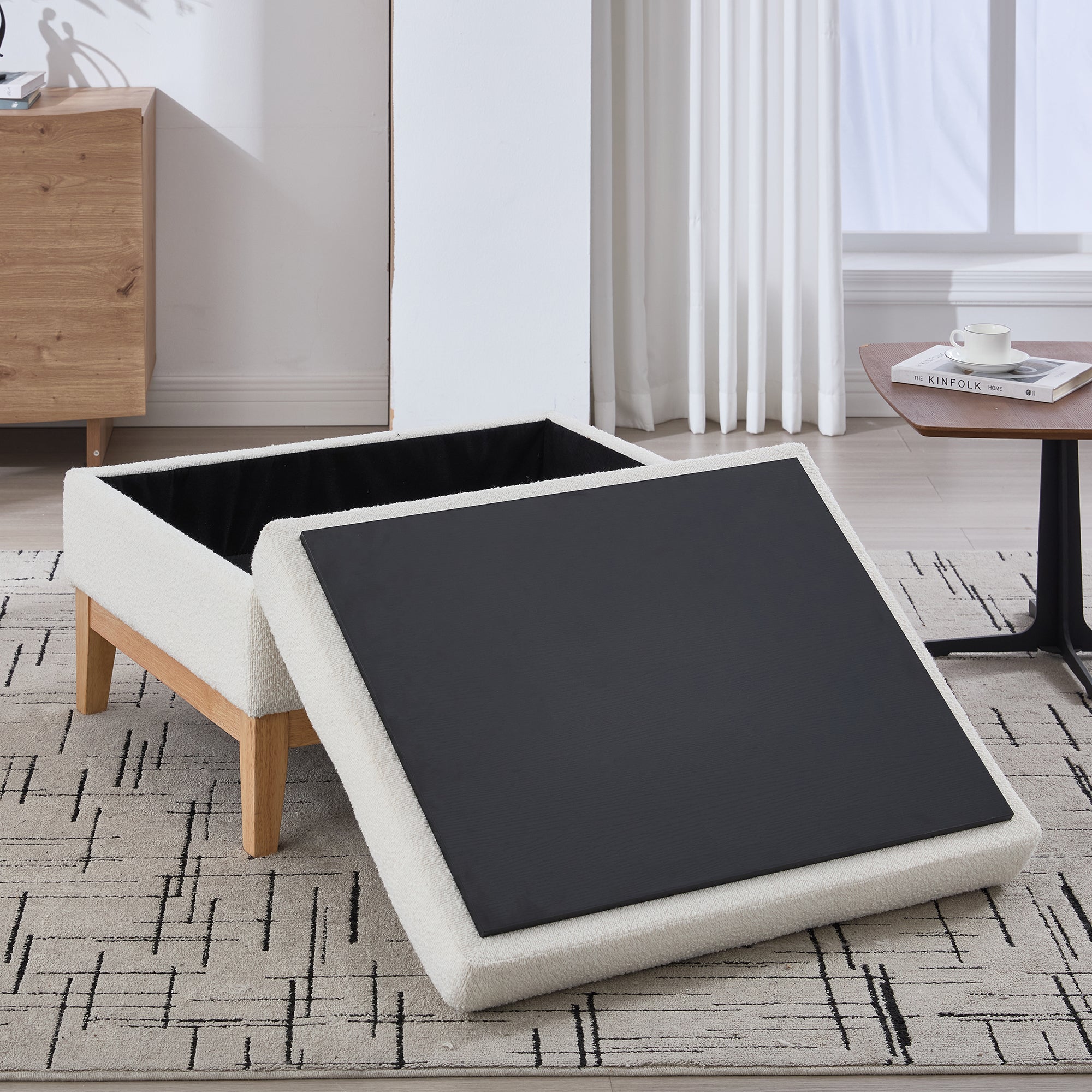 33.86'W Upholstered Wood Base Storage Ottoman