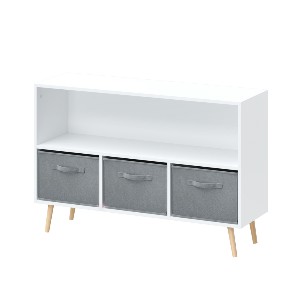 Children's Book Display Kids Bookcase with 3 Fabric Bins