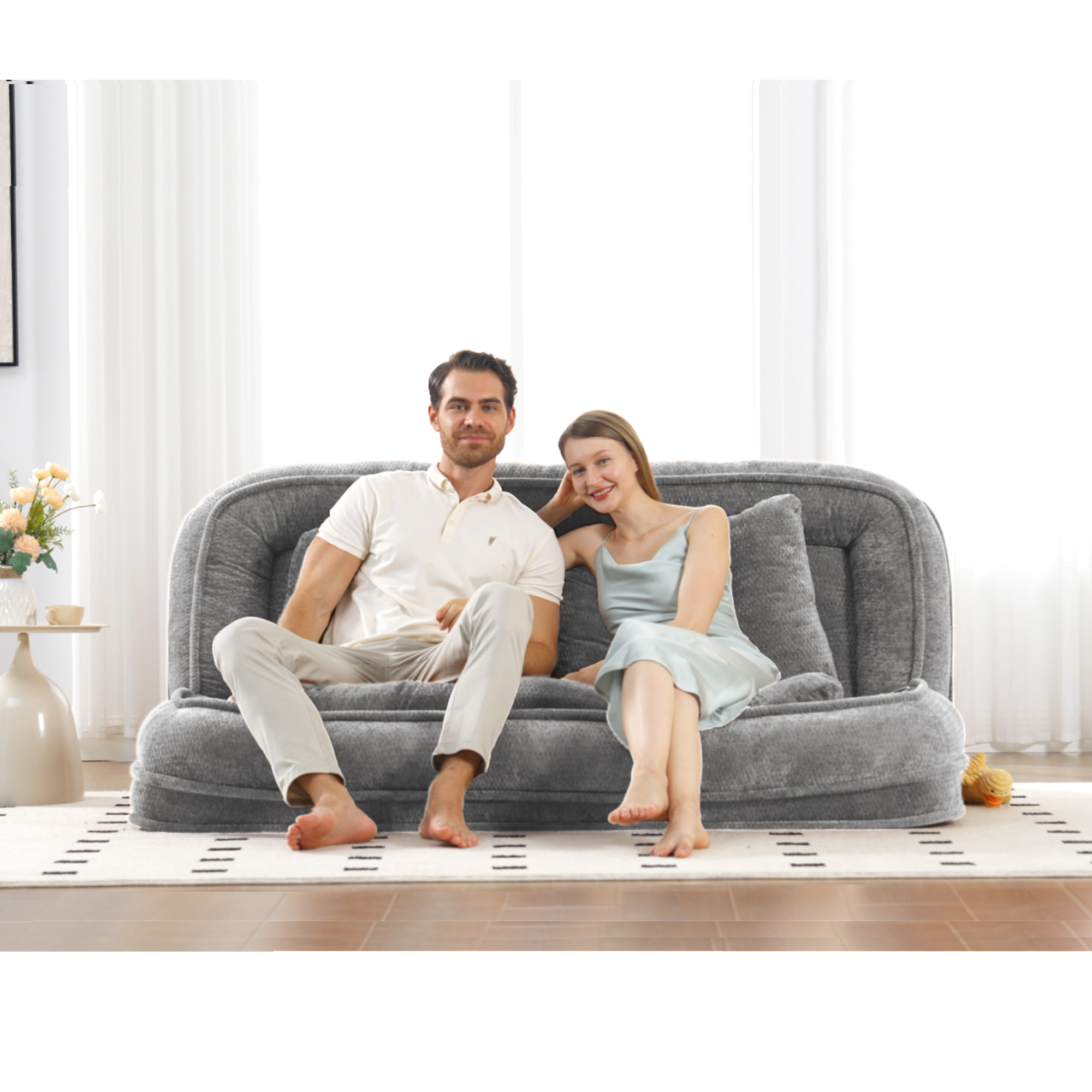 2-in-1 Extra Large Chenille Floor Couch Loveseat for Humans & Dogs