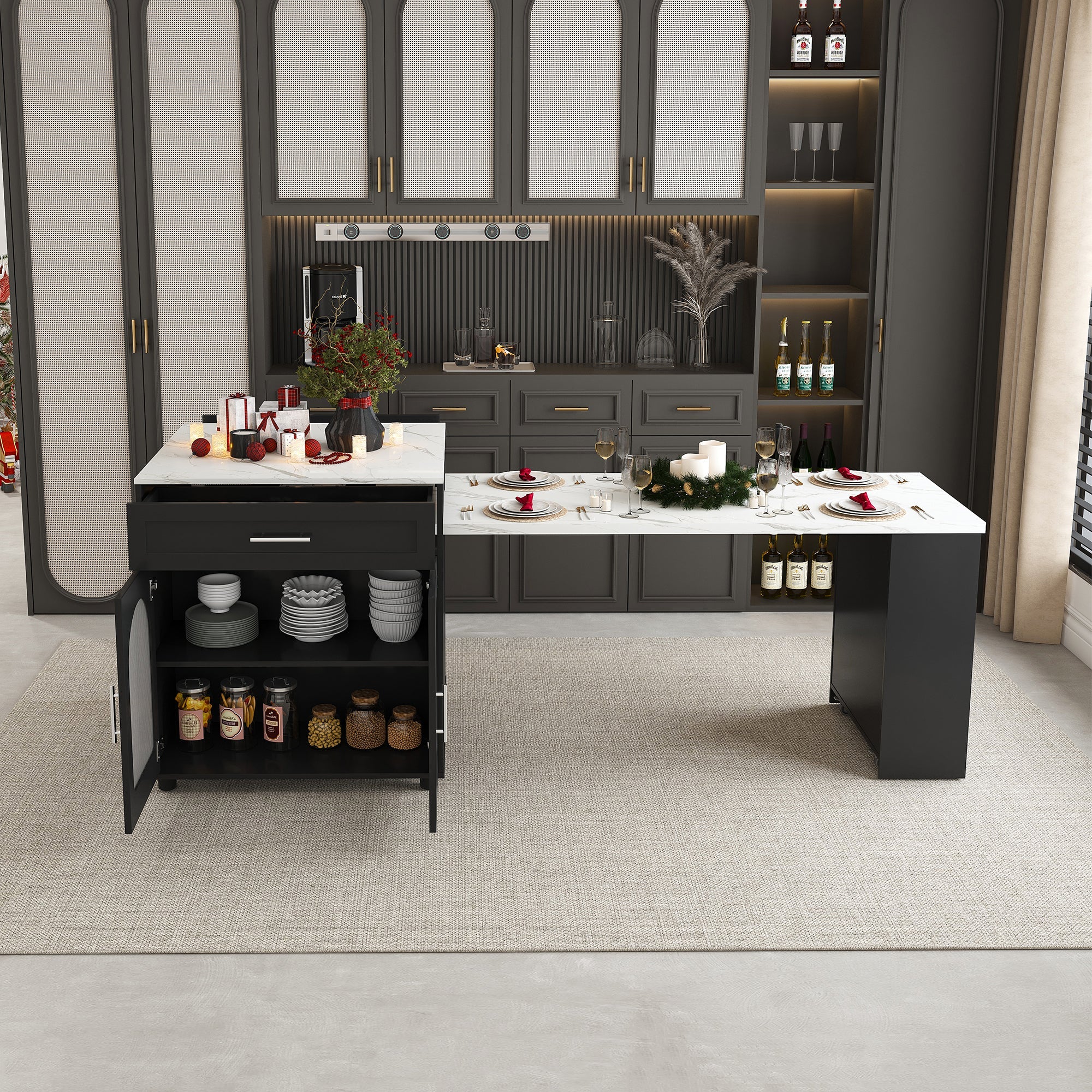 Expandable Kitchen Island with Dining Table