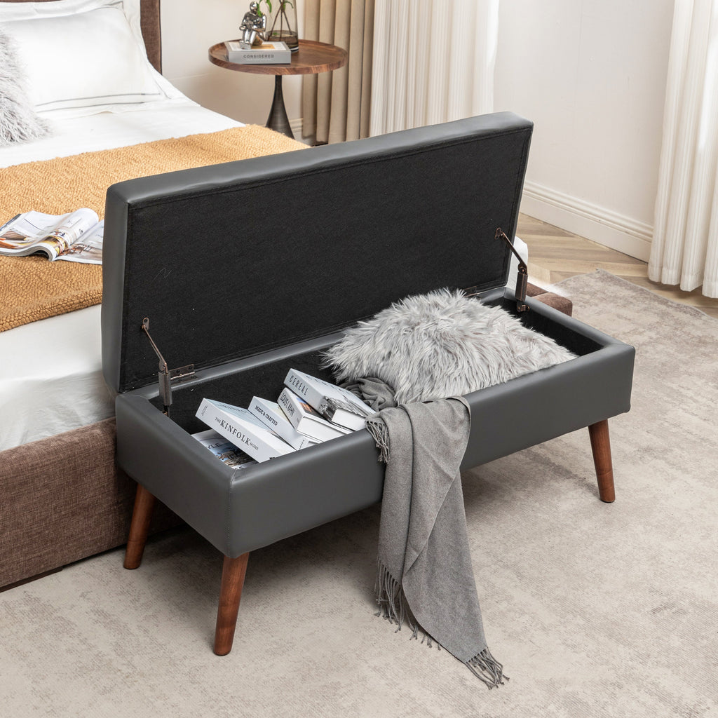 Brown PU Leather Storage Bench