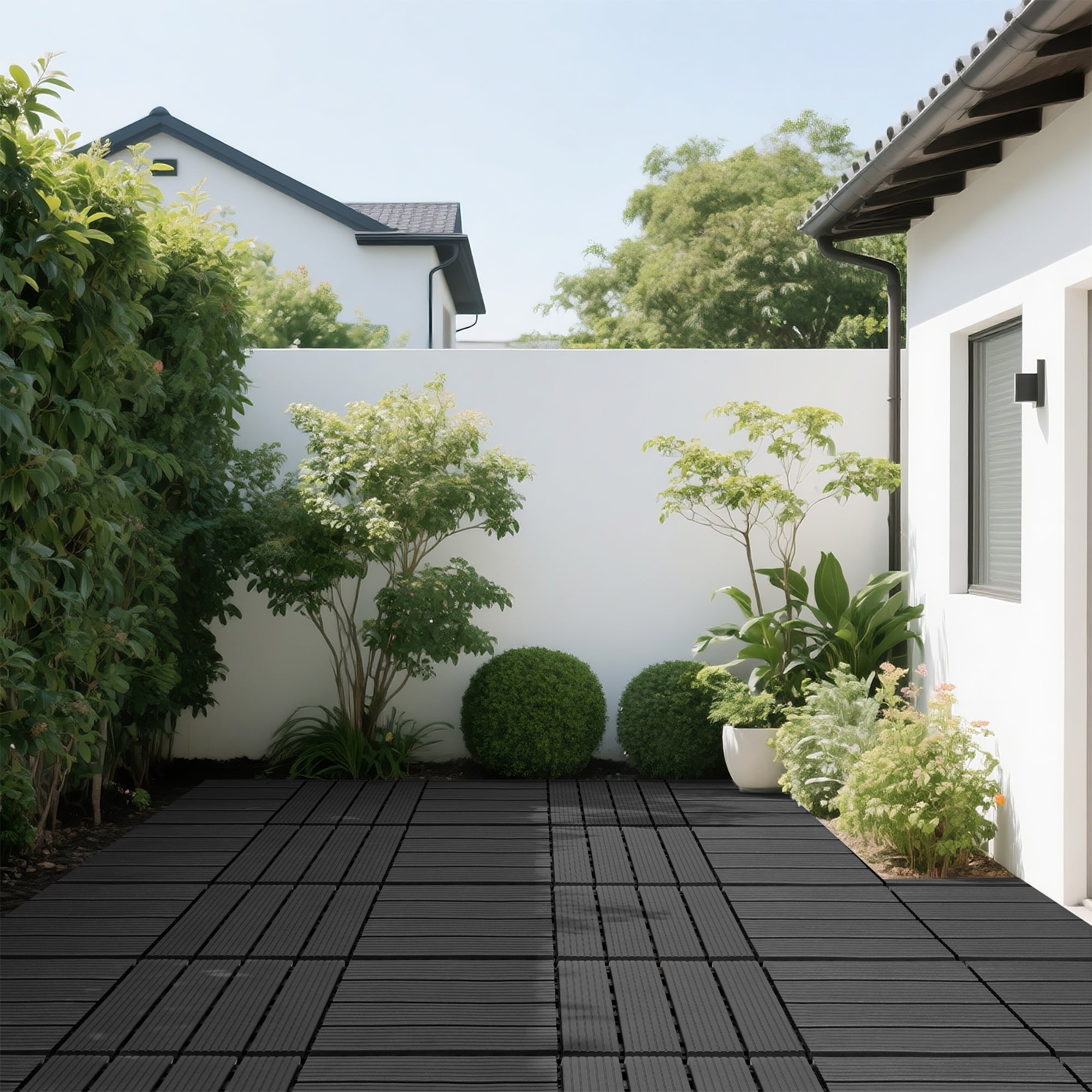 44 Pack 12x12 Plastic Interlocking Decking Tiles Waterproof Dark Gray