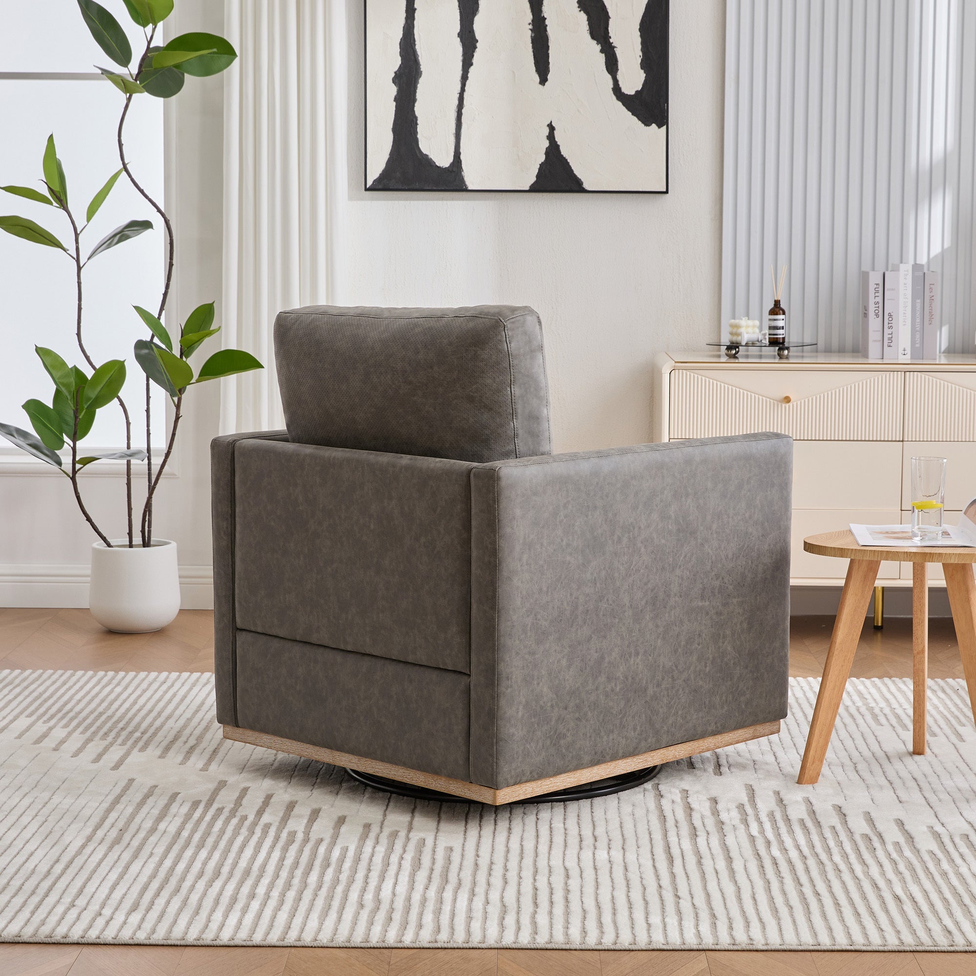 Modern Square Chenille Upholstered Swivel Accent Chair