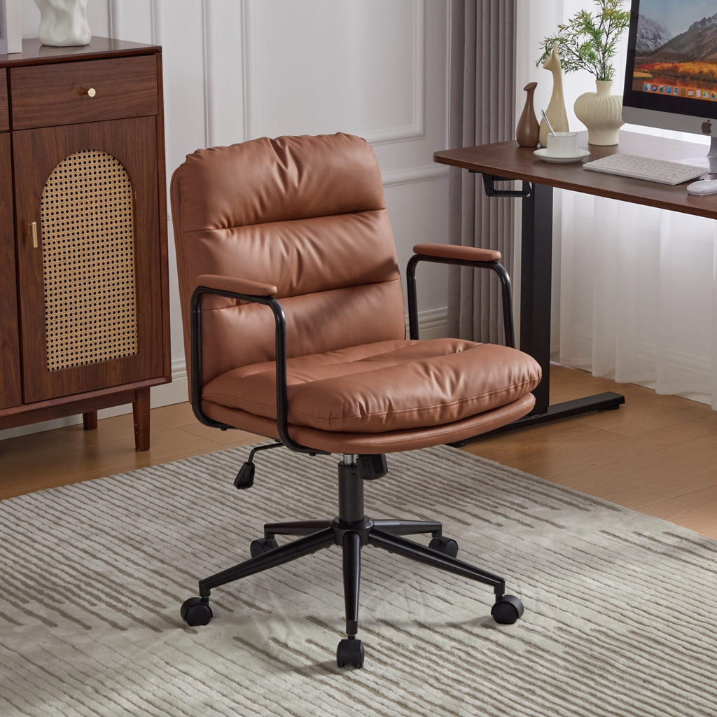 Mid Back Home Office Ergonomic PU Leather Computer Rolling Swivel Chair