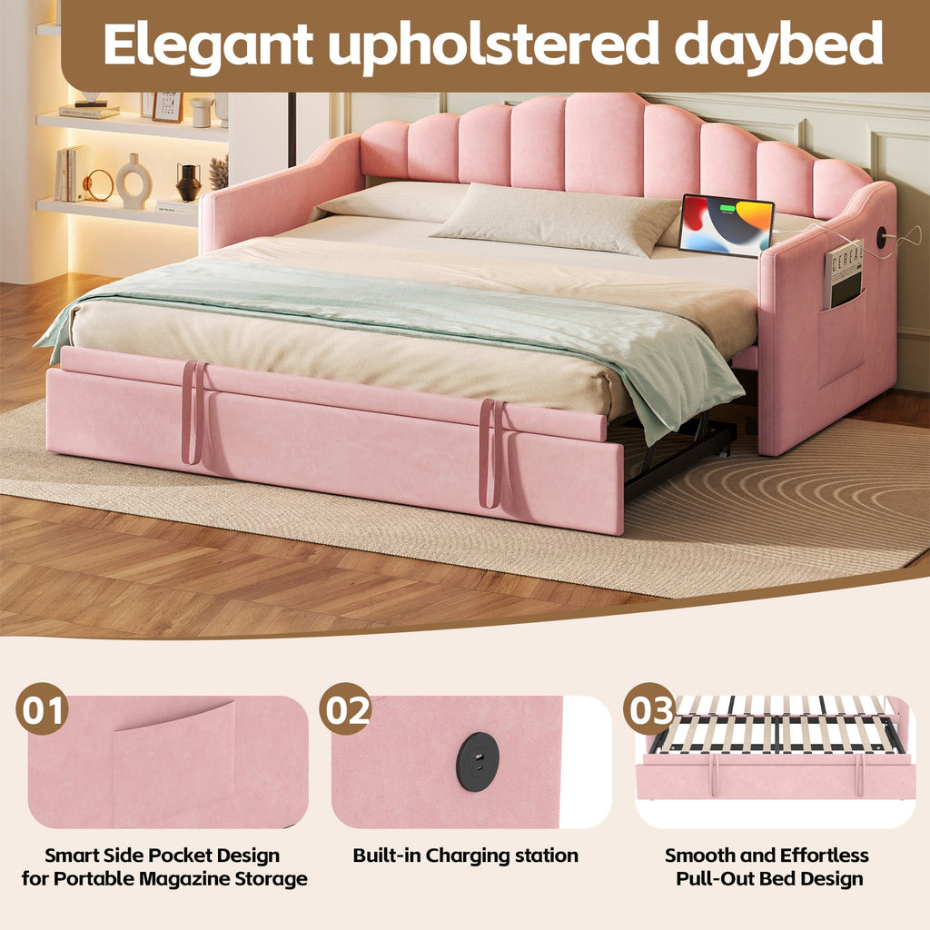 Upholstered Twin Size Daybed with Adjustable Height