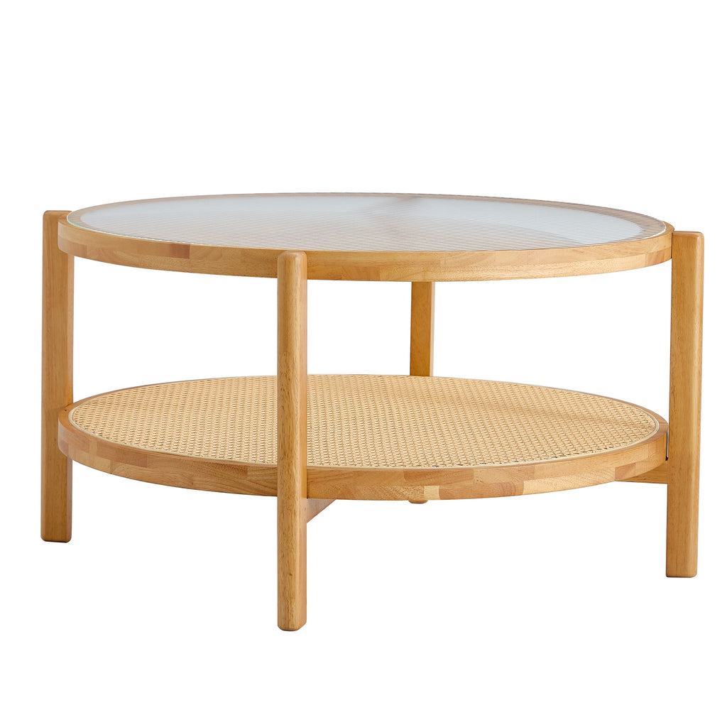 Modern Style Circular Double-Layer Solid Wood Coffee Table