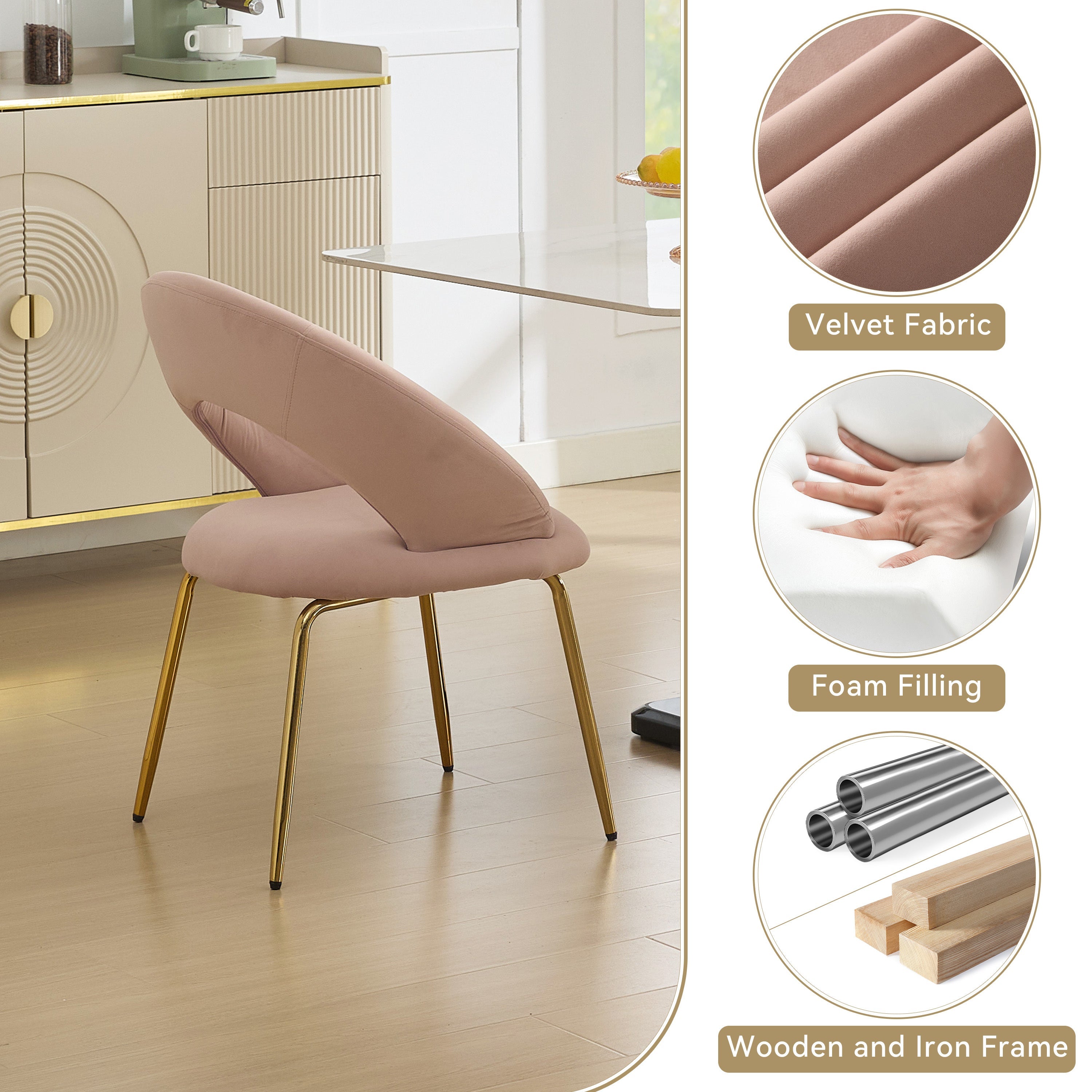 Velvet/Teddy Fabric Dining Chairs with Curved Backrest