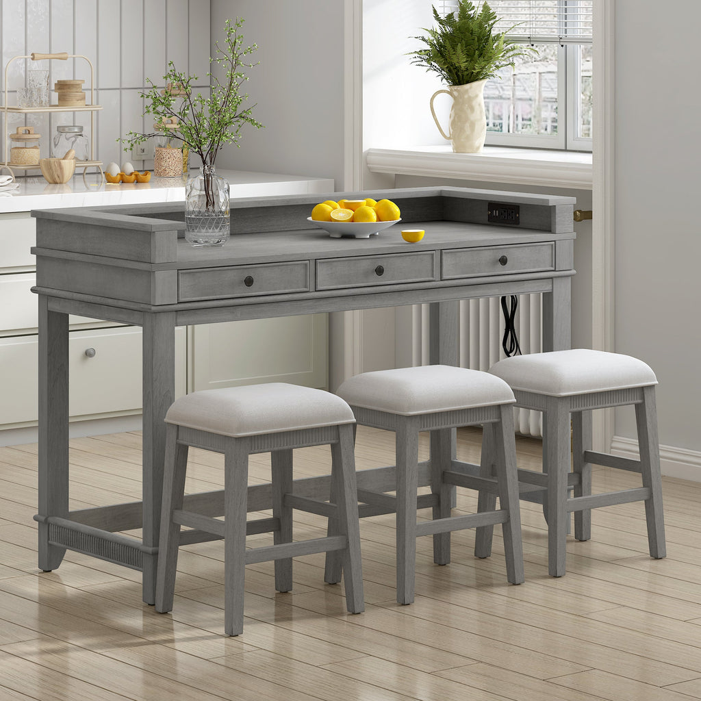 Retro Kitchen Table and Chairs Set with 3 Storage Drawers