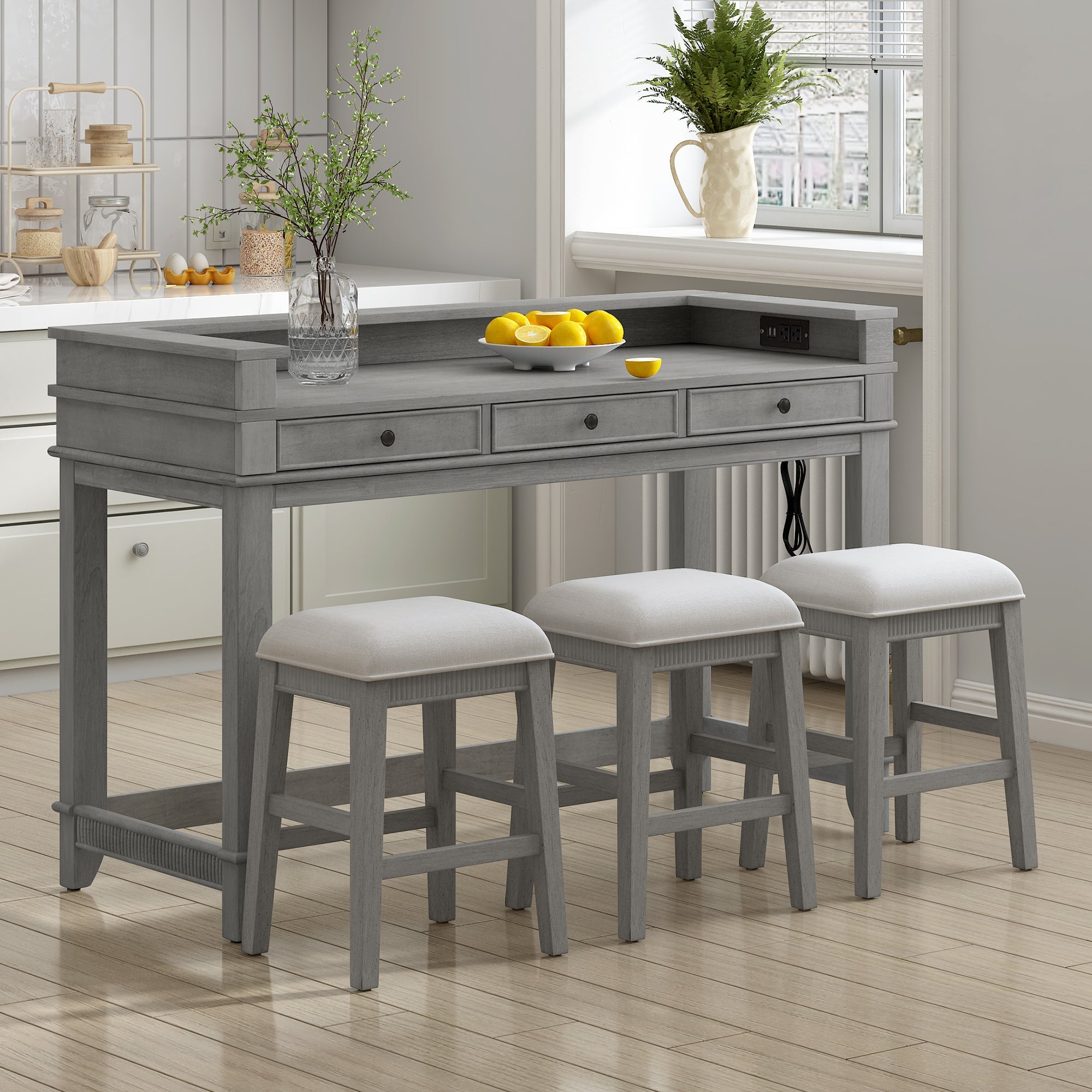 Retro Kitchen Table and Chairs Set with 3 Storage Drawers