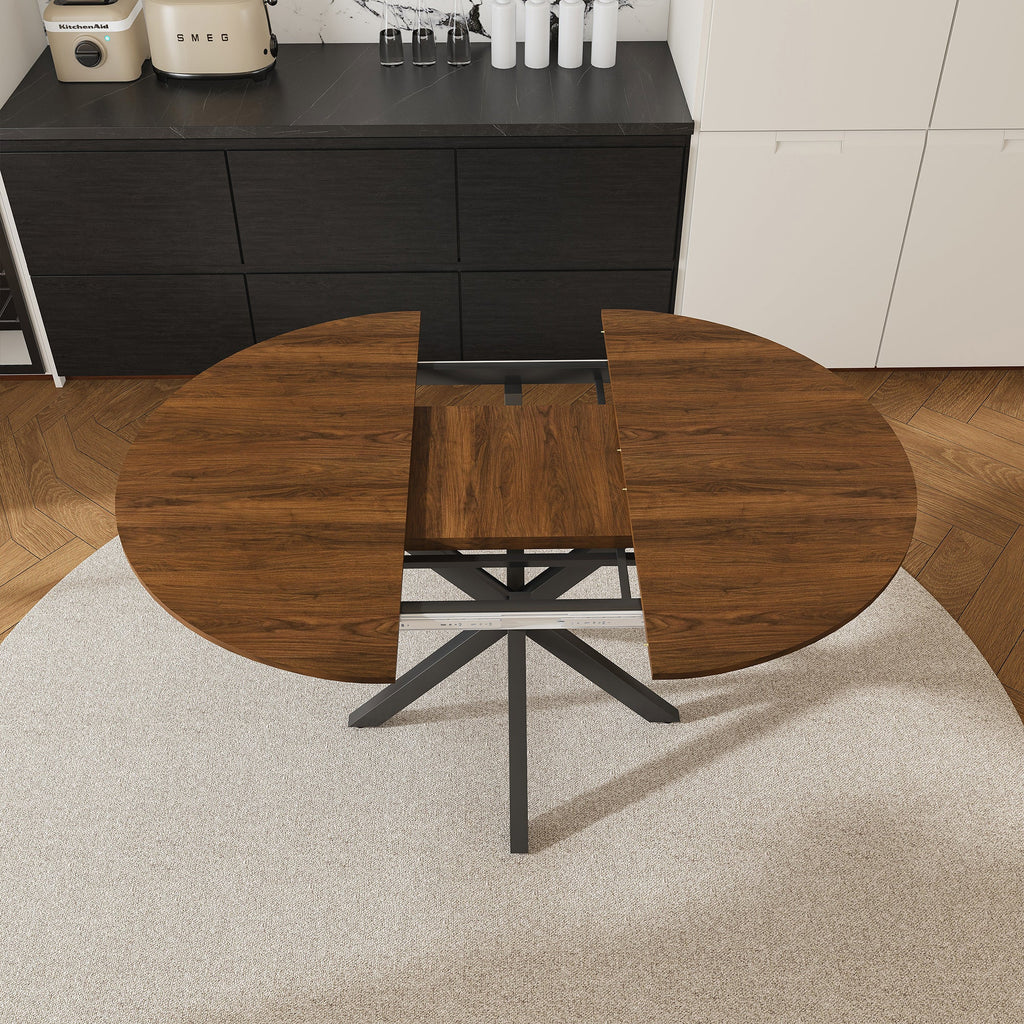 Modern Solid Wood Veneer Retractable Dining Table