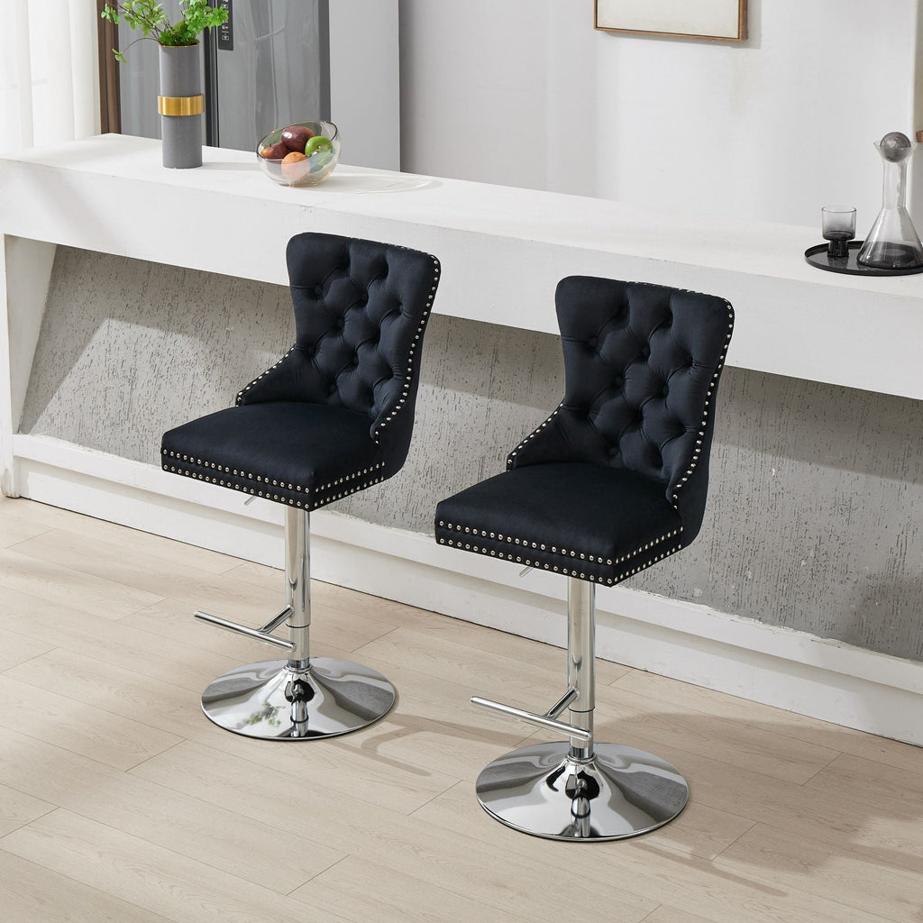 Modern Upholstered Swivel Velvet Barstools (Set of 2)